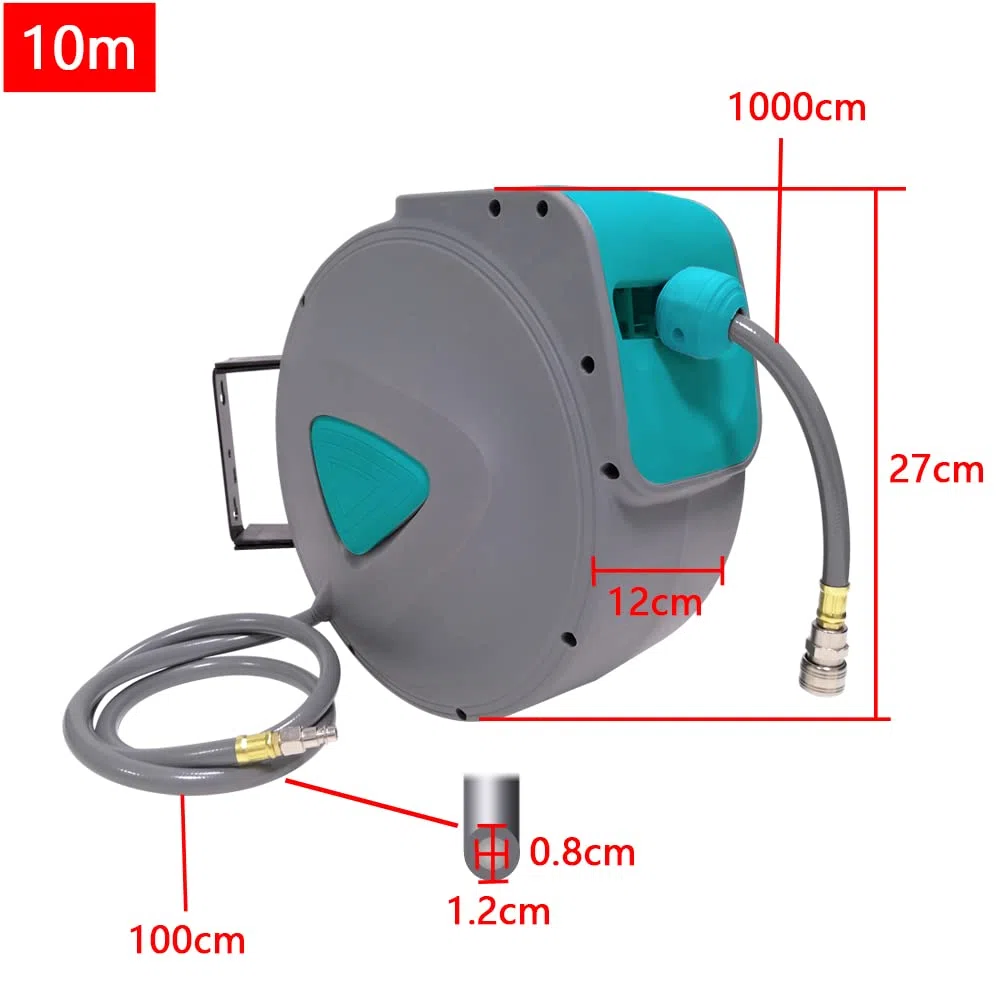 UISEBRT Schlauchtrommel Automatik Druckluft 10m - Druckluftschlauch Aufroller Wandschlauchhalter Grau (10m)