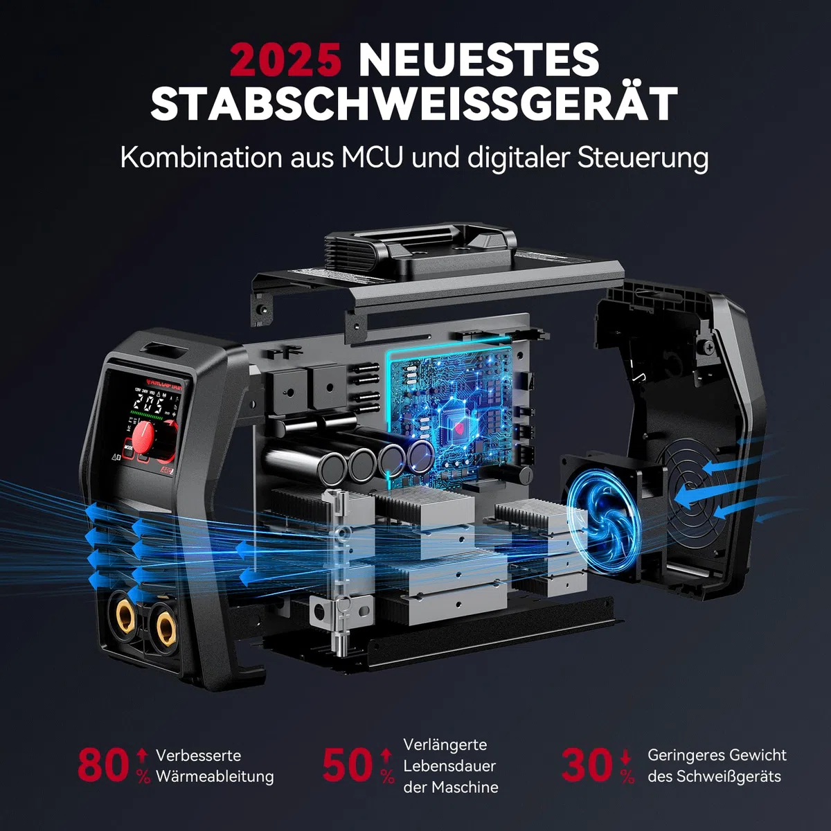 ARCCAPTAIN iControl ARC205 Pro Schweißgerät [App-Steuerung] 205 Amp ARC/Lift TIG Schweißgerät, LED-Anzeige, IGBT Inverter 230V MMA Schweißgerät mit Warmstart, Lichtbogenkraft und Anti-Stick