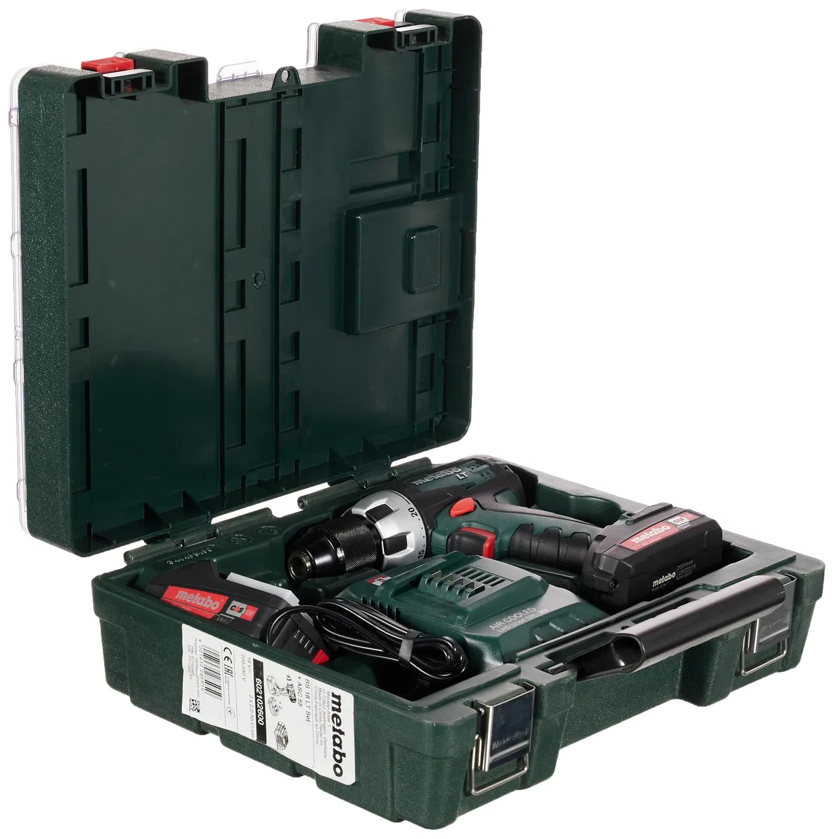 Metabo 602102600 Akkuschrauber BS 18 LT Set 18V - inkl. 2 CAS Li-Power-Akkupacks(18V/2,0Ah); Ladegerät; Zubehör-Set; Transportkoffer