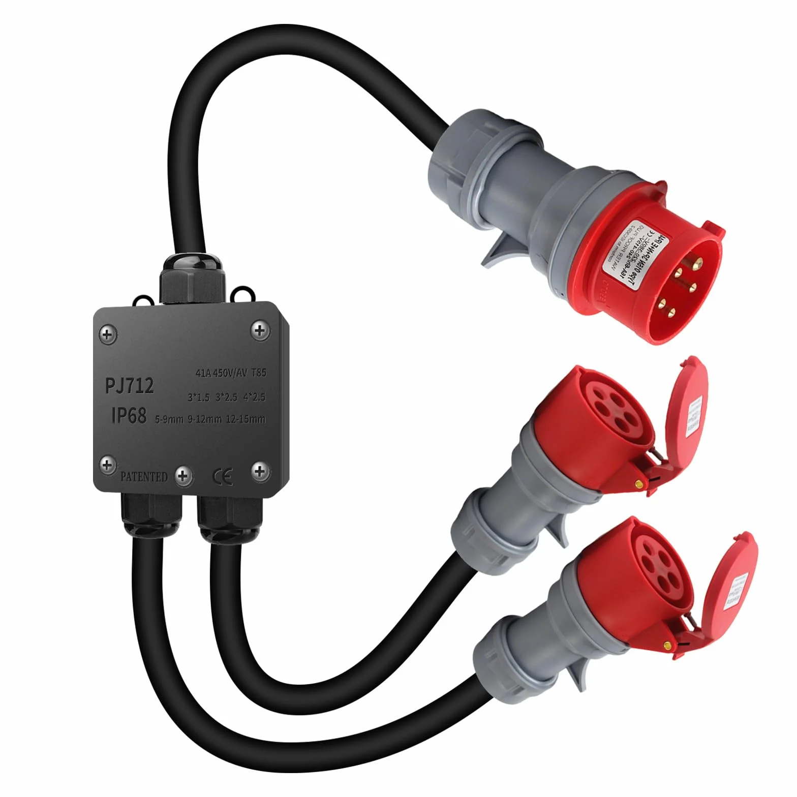 Starkstrom CEE Adapter 32A auf 16A, 2 x CEE Stecker 230V 16A 5-polig, Verlängerungskabel IP44-68, Starkstromverteiler für Camping Außenbereich Industrie Baustelle Werkstatt-1.5M