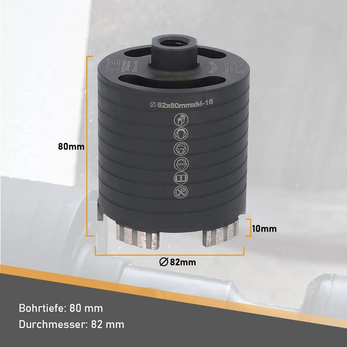 BTEC – Diamant Dosensenker 82 mm mit M16-Aufnahme + 80 mm Nutzlänge – Dosenbohrer für Mauerwerk, Kalksandstein, Ziegel, Poroton, Putz uvm. – Diamant Bohrkrone