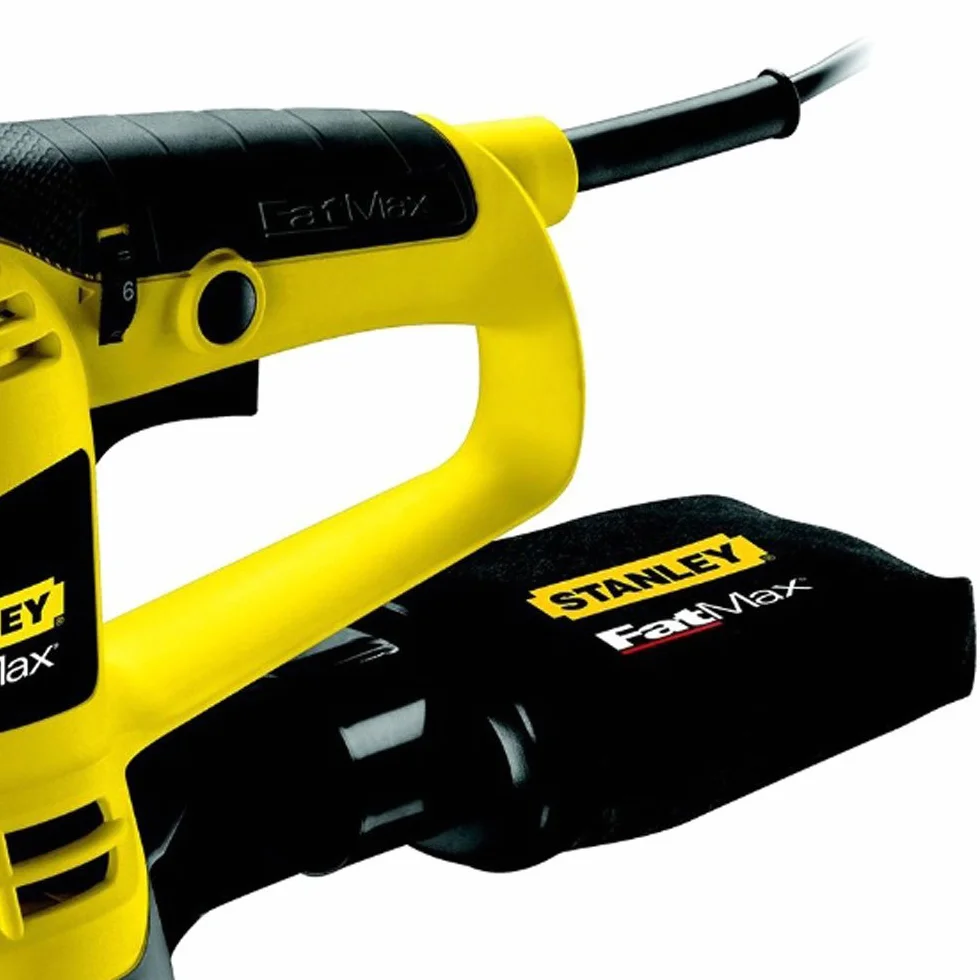 Stanley FatMax Exzenterschleifer FME440K (480 Watt, 125 mm Schleifteller, Klettfix-Schleifpapieraufnahme, Staubsaugeranschluss/Staubfangsack, stufenlose Drehzahl, inkl. 3 Gitterleinen, Koffer)