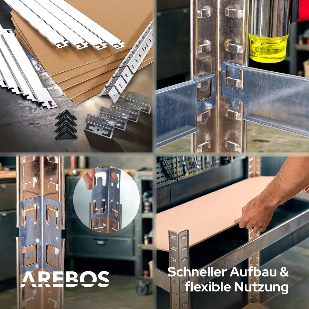 Arebos 2er Set Schwerlastregal 180 x 90 x 40 | 875kg Tragkraft | 0,63 mm | 5 verstellbare MDF-Platten Regal Lagerregal Kellerregal Steckregal Werkstattregal verzinkt