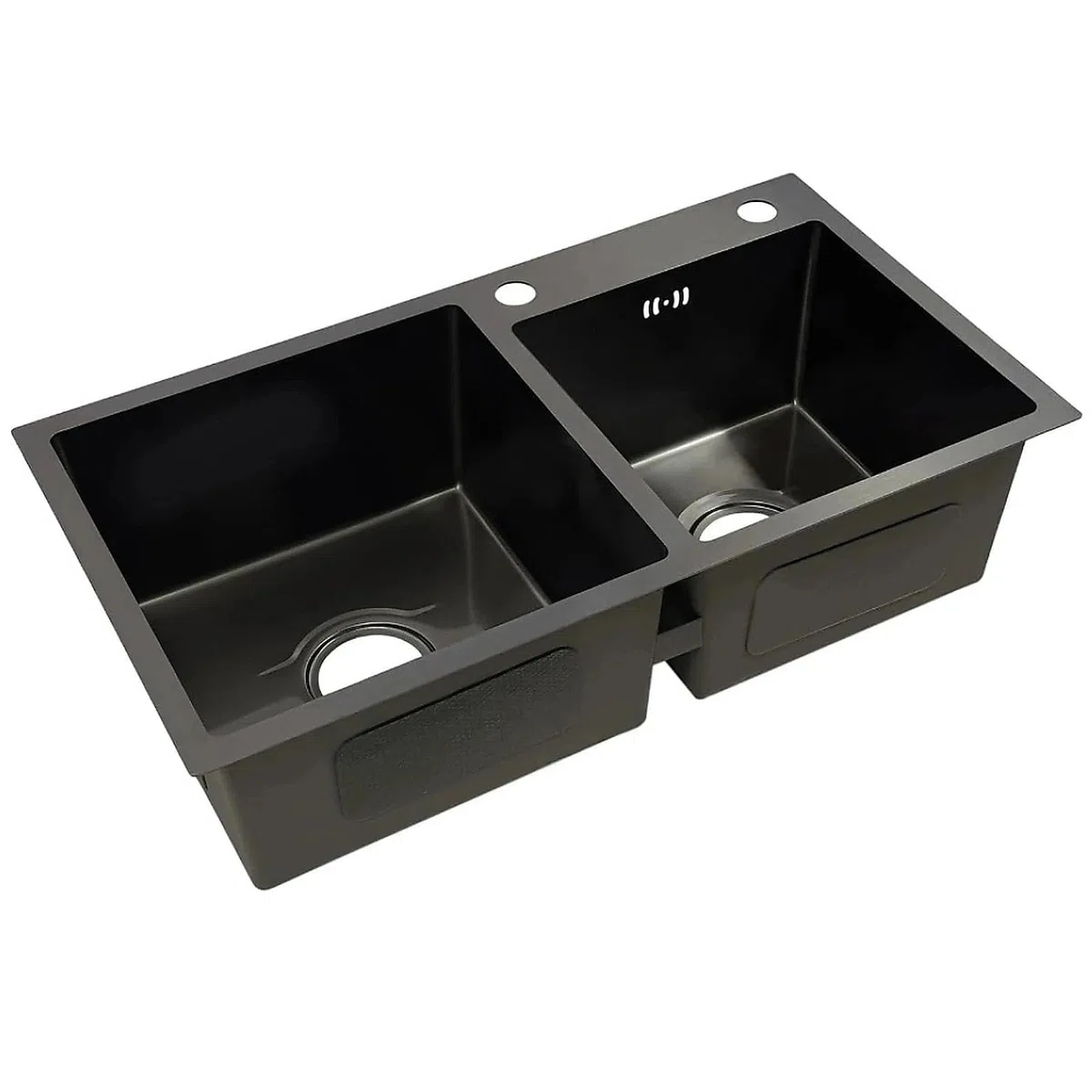 Freistehende Edelstahl KüChenspüLe mit Unterschrank Ausziehbarem Wasserhahn Gewerbliche Doppelbecken SpüLenschrank für KüChe WäSche Badezimmer Komplettes Set(black,75x41x85cm)