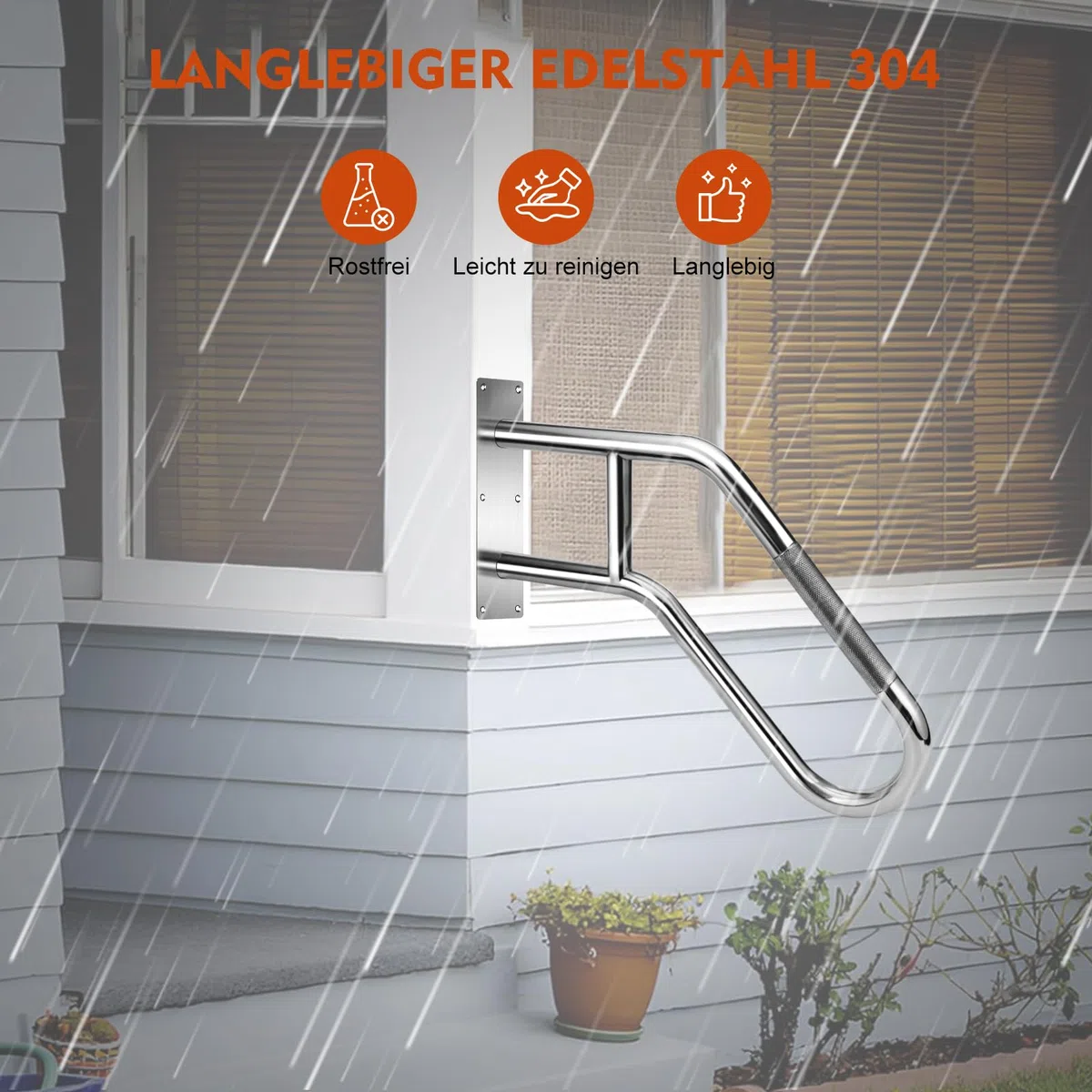 Verbesserte Edelstahl Handlauf Treppe für Außen, 60 cm Wandhandlauf U-Form für 1–3 Stufen, wetterfest & hochbelastbar für Garten, Terrasse & Eingang