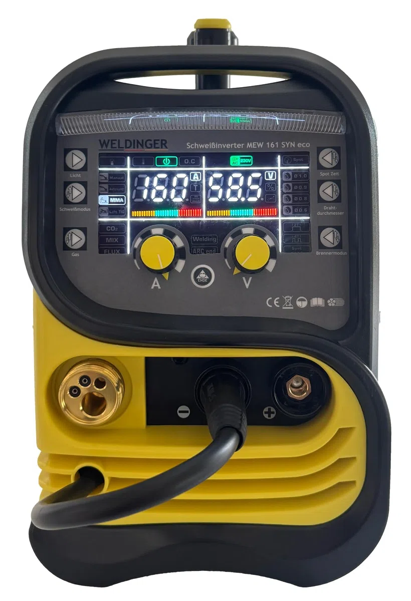 WELDINGER MIG/MAG-Schweißinverter MEW 161 SYN eco synergisches Schutzgasschweißgerät (Fülldraht WIG MMA) 5 Jahre Garantie