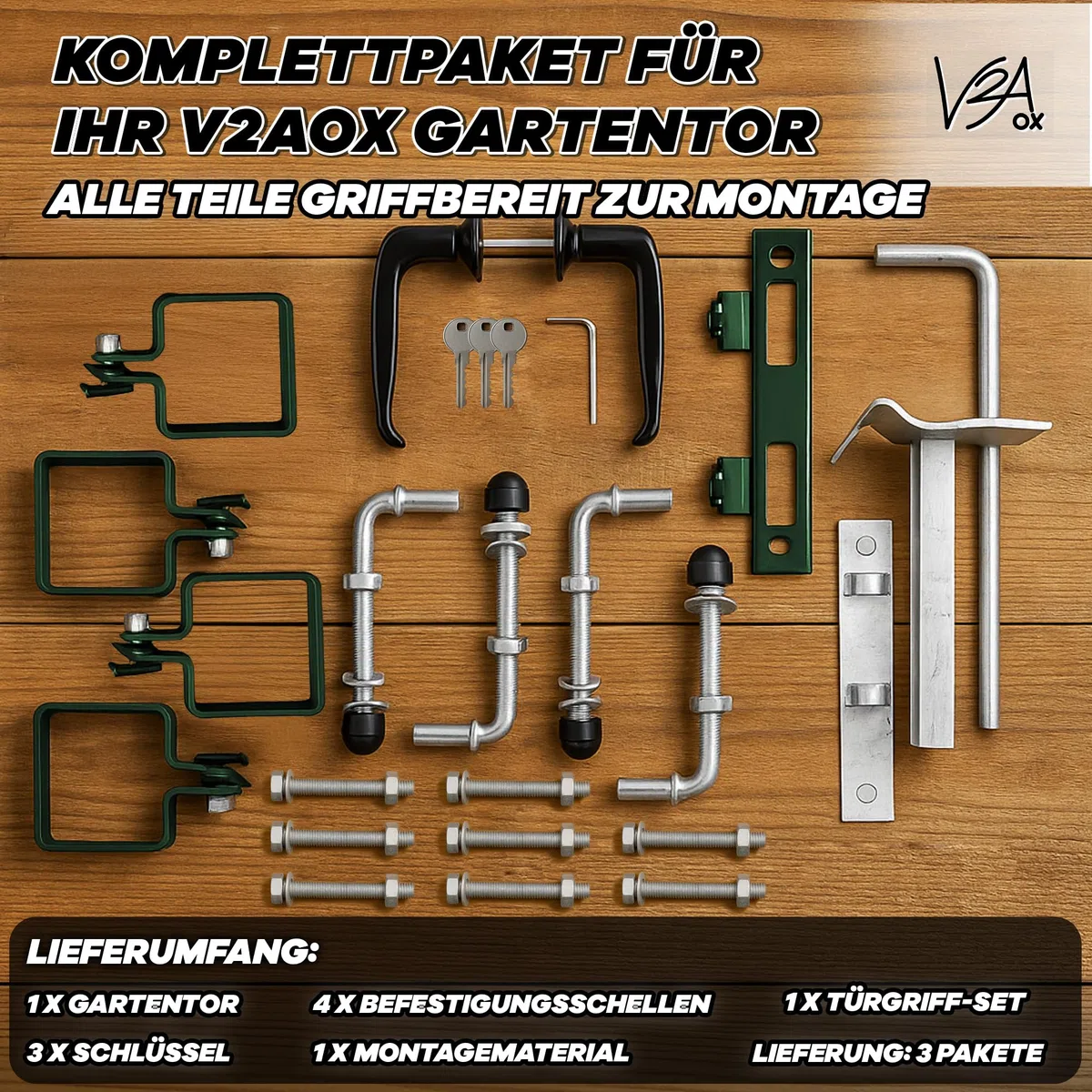 Gartentor Tor Gartenzaun Zaun 300x160 cm Doppelflügelig Gartentür aus Metall für Stabmattenzaun Abschließbar inkl. Pfosten Grün