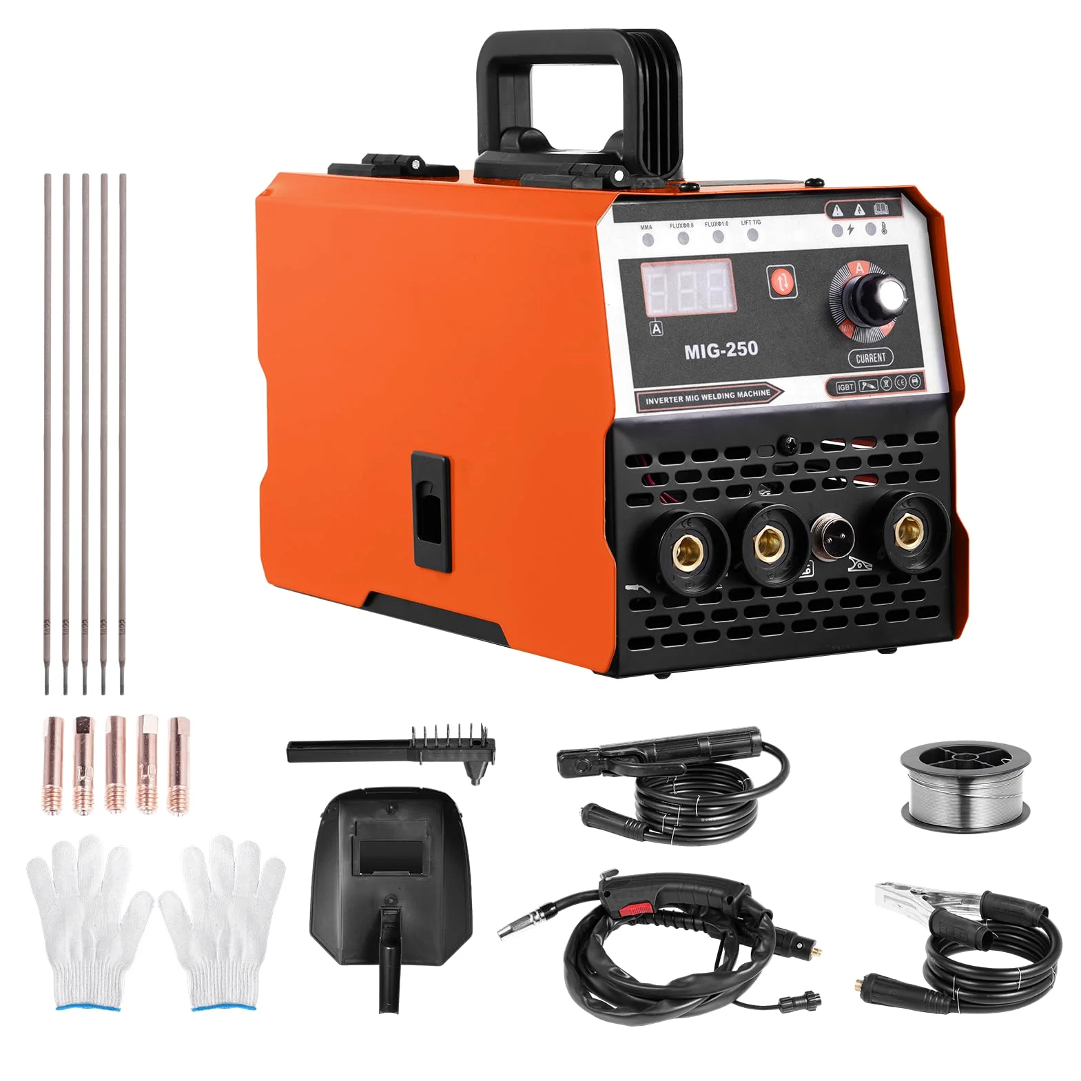 3-In-1 Fülldraht Schweißgerät MIG Schweißgerät mit ARC/Flux MIG/MMA Lift WIG, Fülldrahtschweißen 0,8 mm&1 mm, mit Synergischem Drahtvorschub, IGBT Inverter Schweissgerät LED-Anzeige