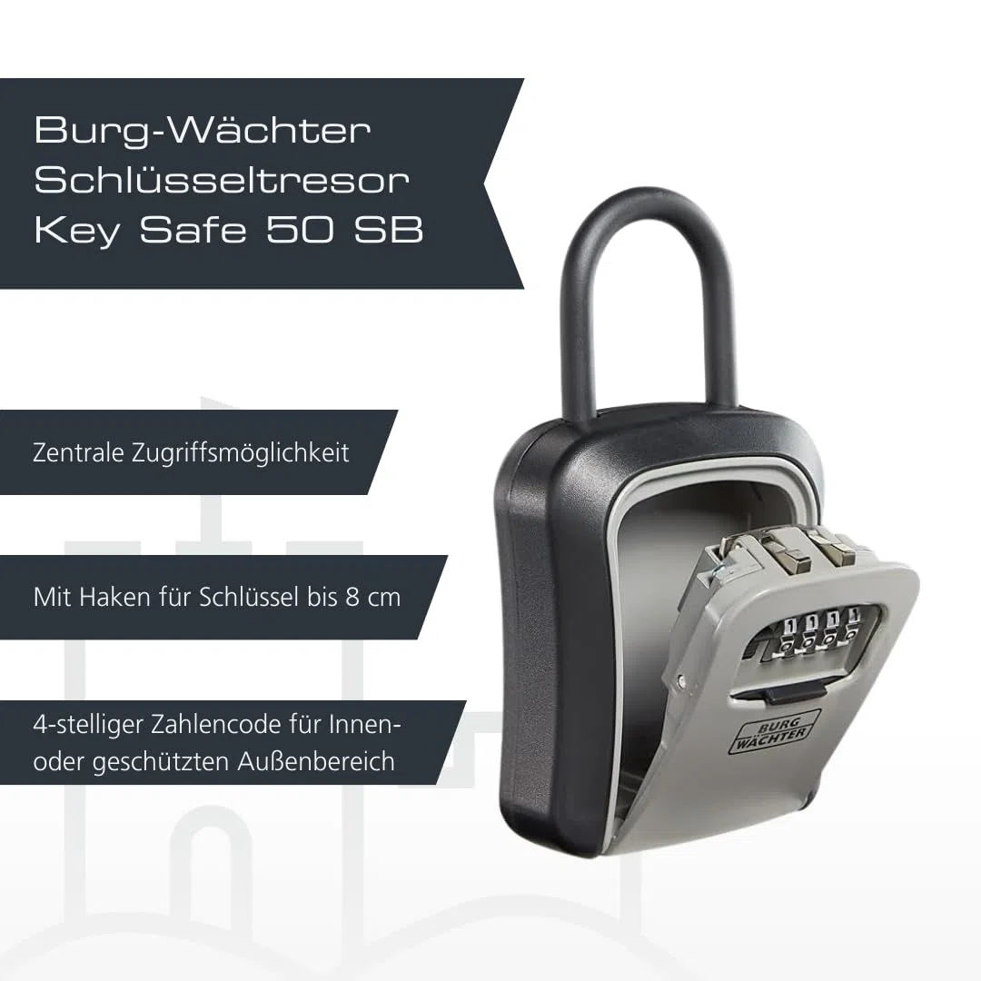 BURG-WÄCHTER Key Safe 50 SB Schlüsseltresor mit Zahlencode, 4-stellig, Schwarz/Grau