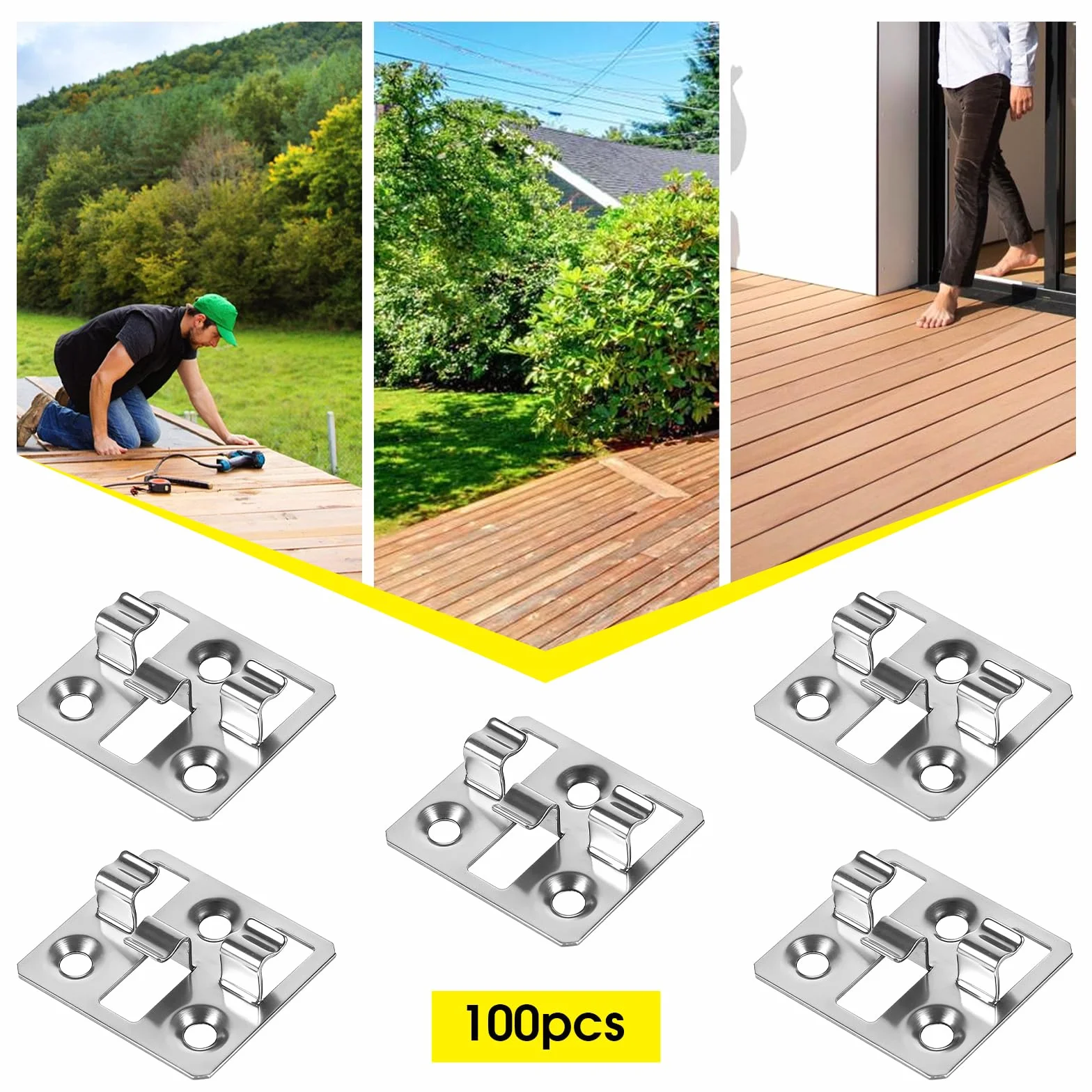 100 Stück WPC Dielen Befestigungsclips Edelstahl Terrassenclips Verbund-Terrassen-Clips Versteckte Abstandhalter, Terrassenbefestigung für WPC/BPC Terrassendielen (Silber, Spalt 3mm, Höhe 7mm)
