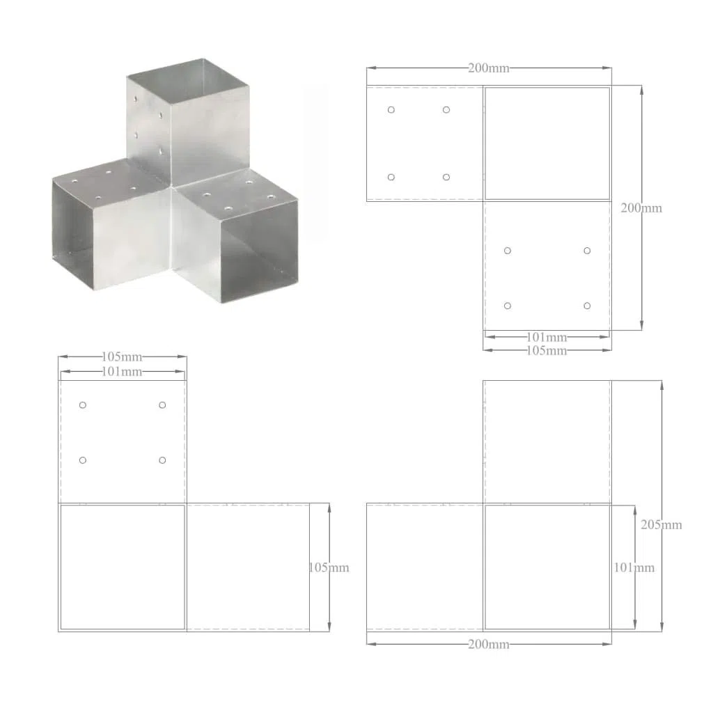 Tidyard 4 Stk. Pfostenverbinder Y-Form Pfostenecke Verzinktes Metall 101 x 101 mm