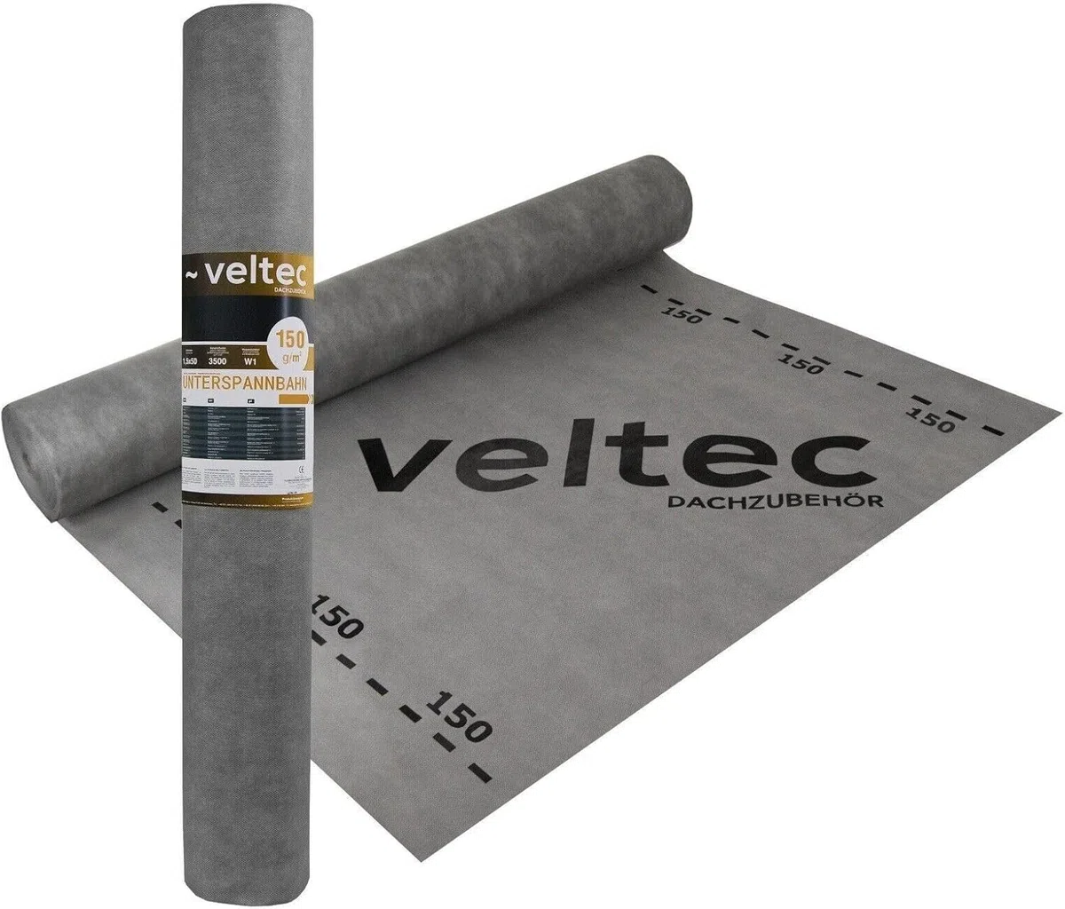 Dachunterspannbahn, Dachfolie, Unterdeckbahn, Dampfsperre, Unterspannbahn 1,5m x 10m,25m,50m Unterdeckbahn VELTEC 150 g/m² Rolle 75m² Dach… (75m² (50m x 1,5m))