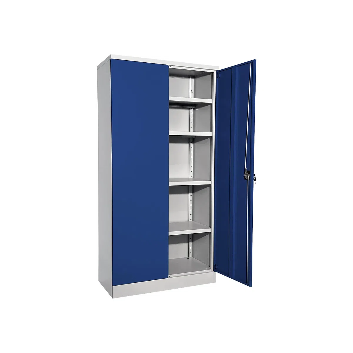 eurokraft | Stahlschrank Nilas | mit 4 Fachböden | HxBxT 1950 x 915 x 421 mm | lichtGrau/Enzianblau