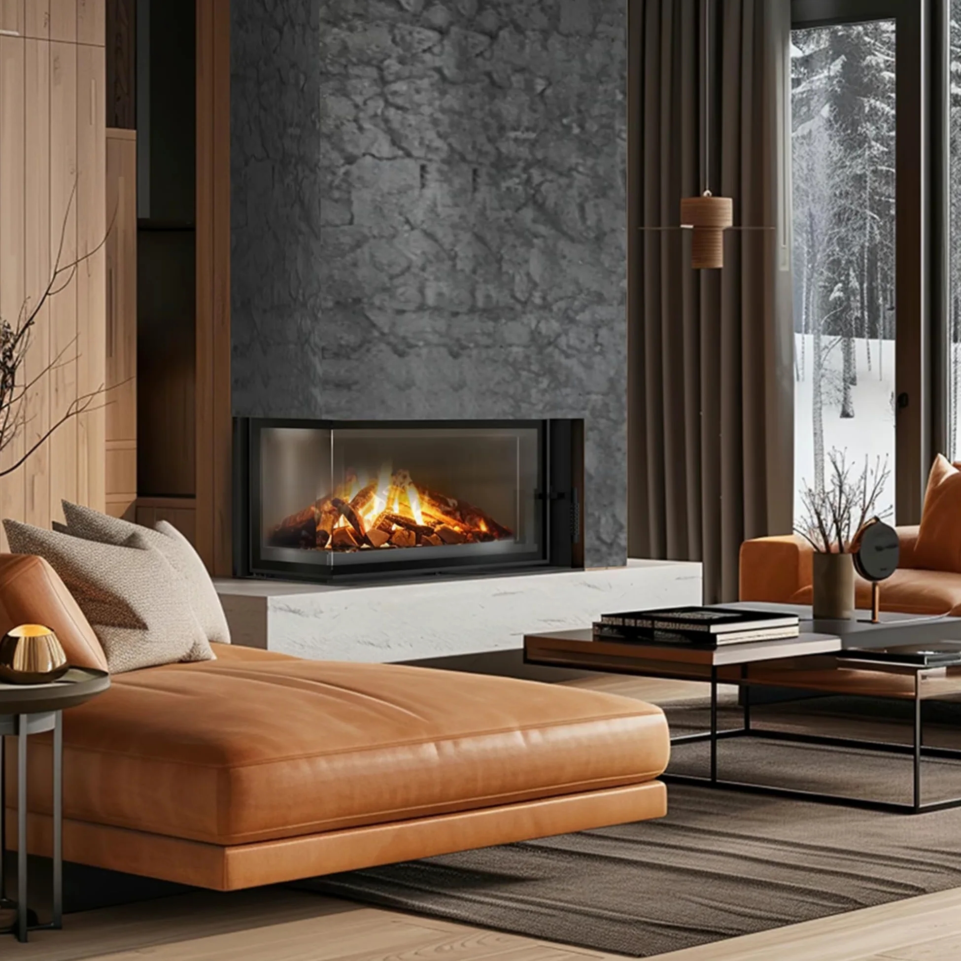KRATKI Kaminofen Floki M Rechts – Stahl-Kamin 10 kW mit Ø 200 mm Anschluss, schwarzem Thermotec, Schließfunktion & Glass-Glas für effiziente Verbrennung