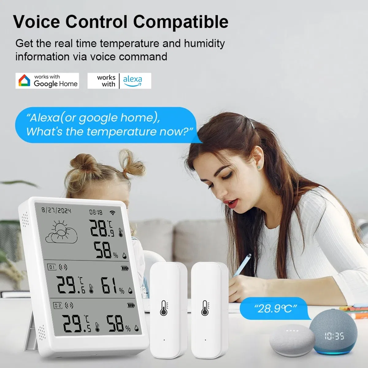 WLAN Thermometer Hygrometer Innen: Intelligenter Temperatur- und Feuchtigkeitsmonitor mit App-Benachrichtigungen und Kostenfreier Datenexport, kompatibel mit Alexa, 4 Sensoren und Basisstation