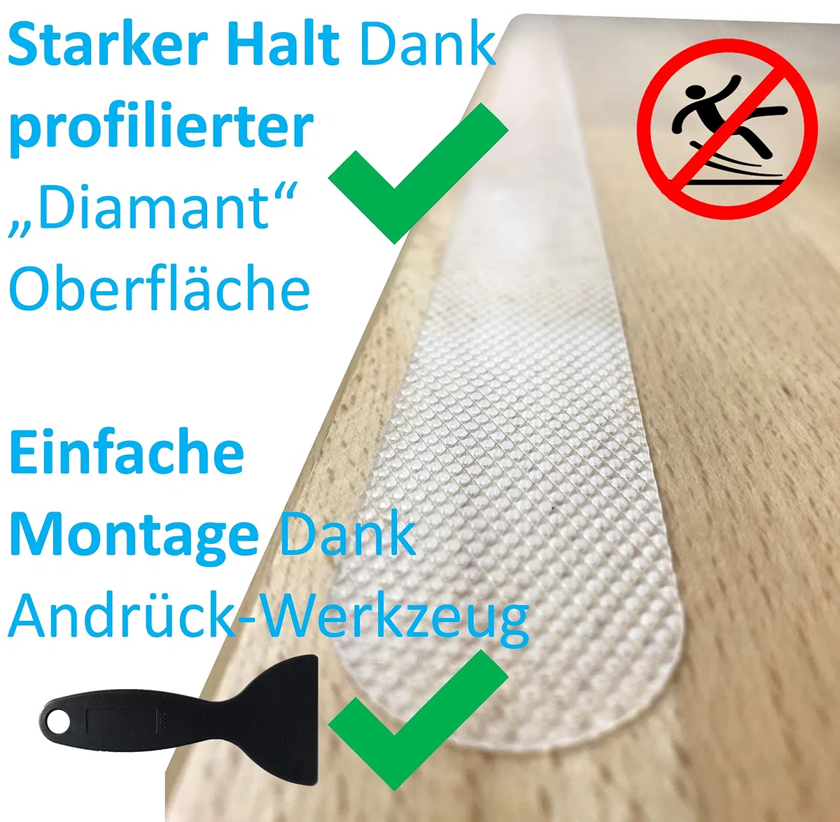 Anti Rutsch Streifen Aufkleber Treppe, transparent, XXL (90x3 cm), Sicherheit durch extra starken Halt, Treppenstufen Antirutsch innen Sticker - 18-Pack