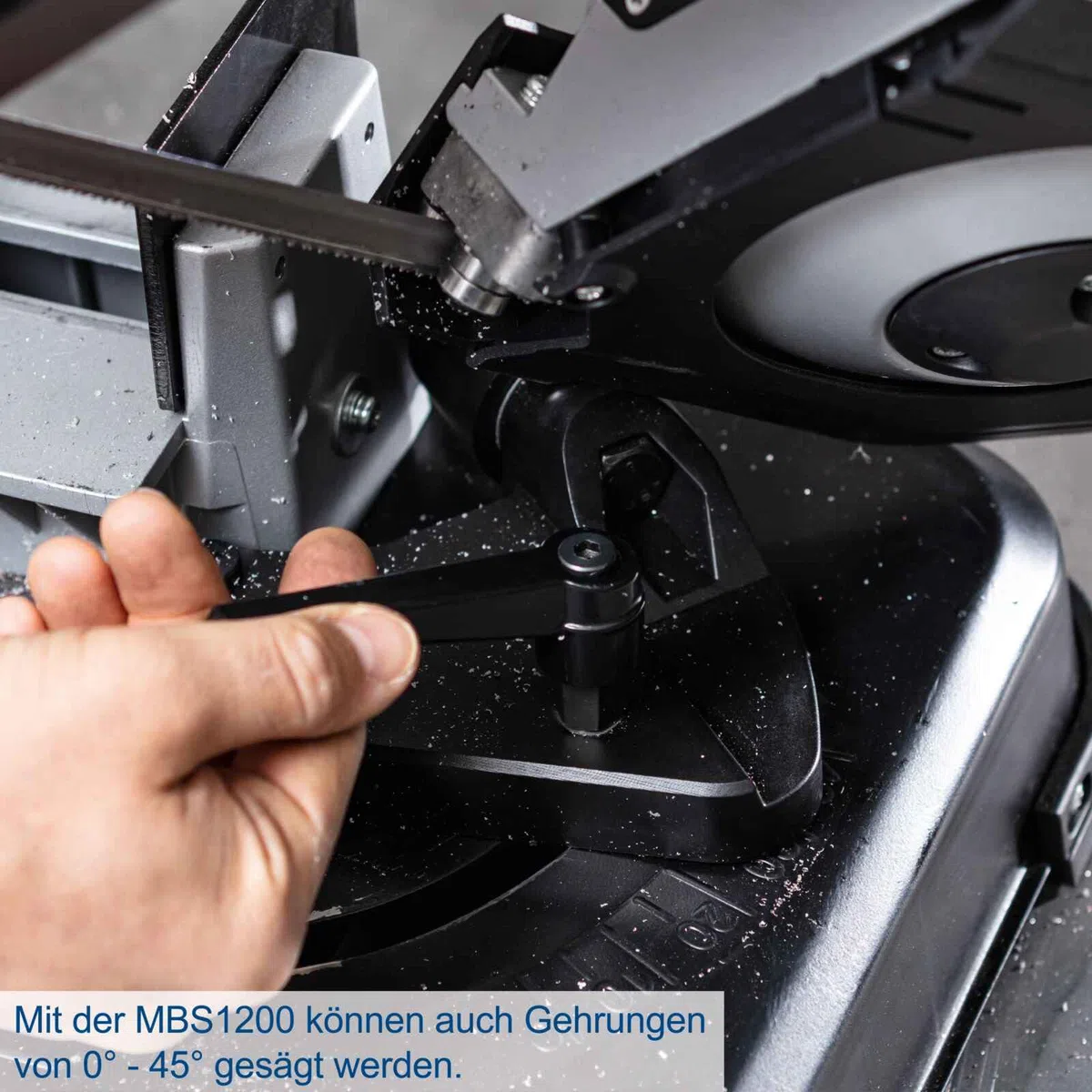 Scheppach Metallbandsäge MBS1200 Metallsäge Bandsäge inkl. Sägeband | 1100W Leistung | Schnitthöhe bis 127mm & Rohrschnitt bis Ø80mm | abnehmbarer Arbeitstisch | LED-Licht | Vario-Speed 0,7-2,4 m/s