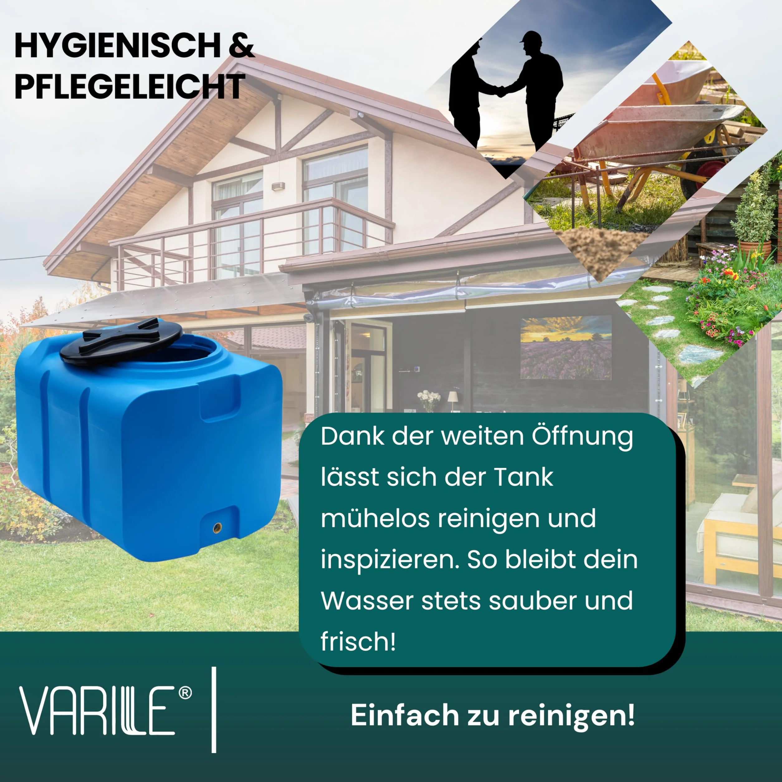 Varile 200L Trinkwassertank in Blau – Lebensmittelecht, BPA-frei, UV-beständig, mit 3/4" Messinggewinde für vielseitige Nutzung