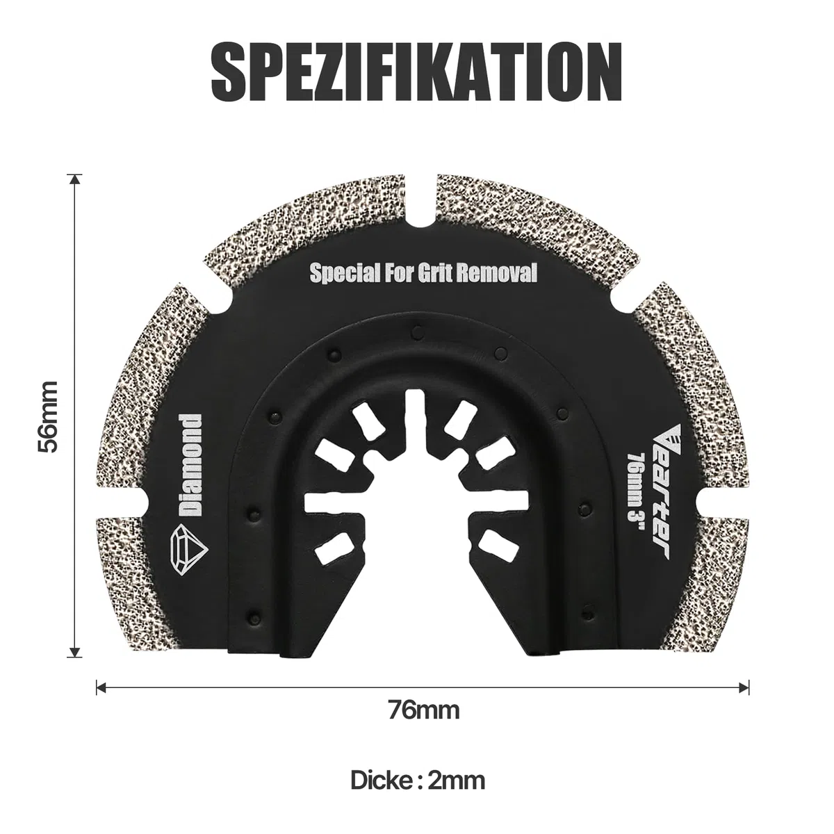 4 Stück Diamant Halbkreisförmige Multifunktionswerkzeug, 76mm Halbrund Multitool Sägeblätter Oszillationswerkzeug für Keramikfliesen, Hohlziegel, Zement, weiche Fliesen, Mauerwerk