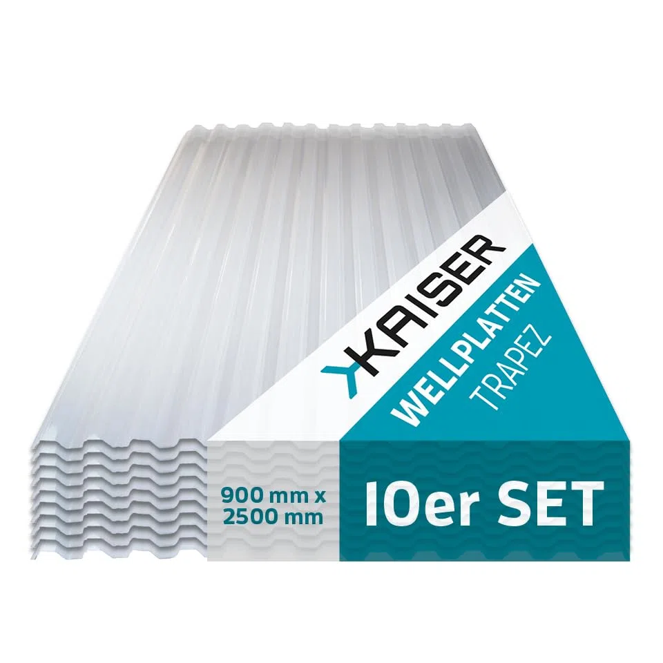 Kaiser plastic Wellplatte Trapez glatt und klar 90 x 250 cm 76/18-1mm Stärke Made in Germany 10 Stück