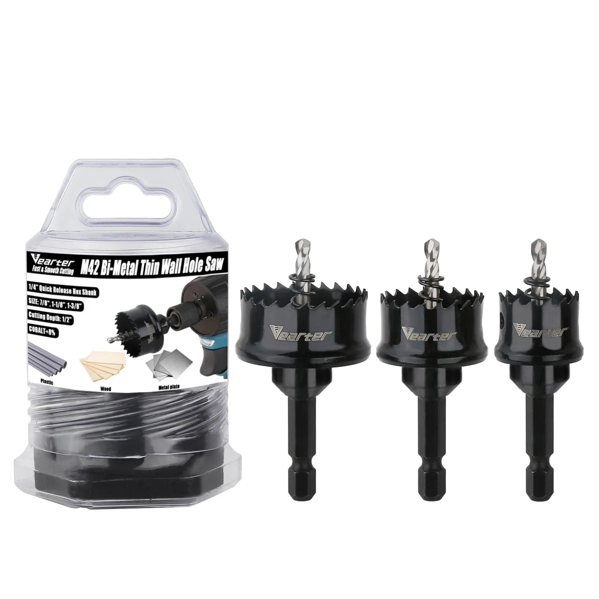 Bi-Metall-Lochsägen-Set, 3-teilig, 2,2 cm bis 3,5 cm M42 Bimetall-Lochsägen-Set, dünnwandiger Kobaltbohrer, Lochschneider mit Dorn für Holz, Blech, Kupfer, Gips, PVC, Stahlplatte, Trockenbau
