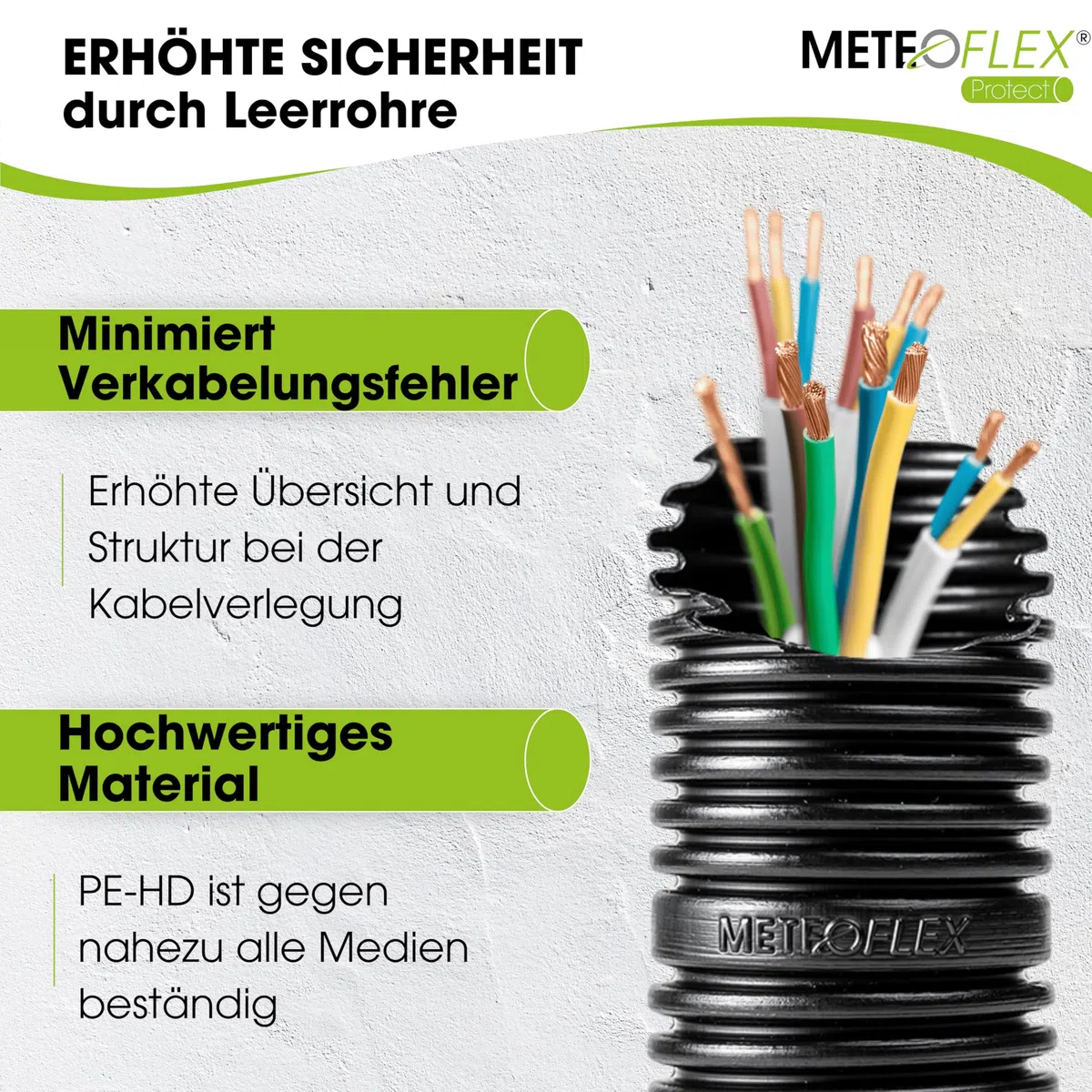 METEOFLEX PROTECT Leerrohr mit Zugdraht/Einzughilfe 750N M20 / M25 / M32 / M40 / M50 aus HDPE - Wellrohr für Erdreich, Erdverlegung, Außenbereich, Beton - hohe Druck- & Schlagfestigkeit (M32-25m)