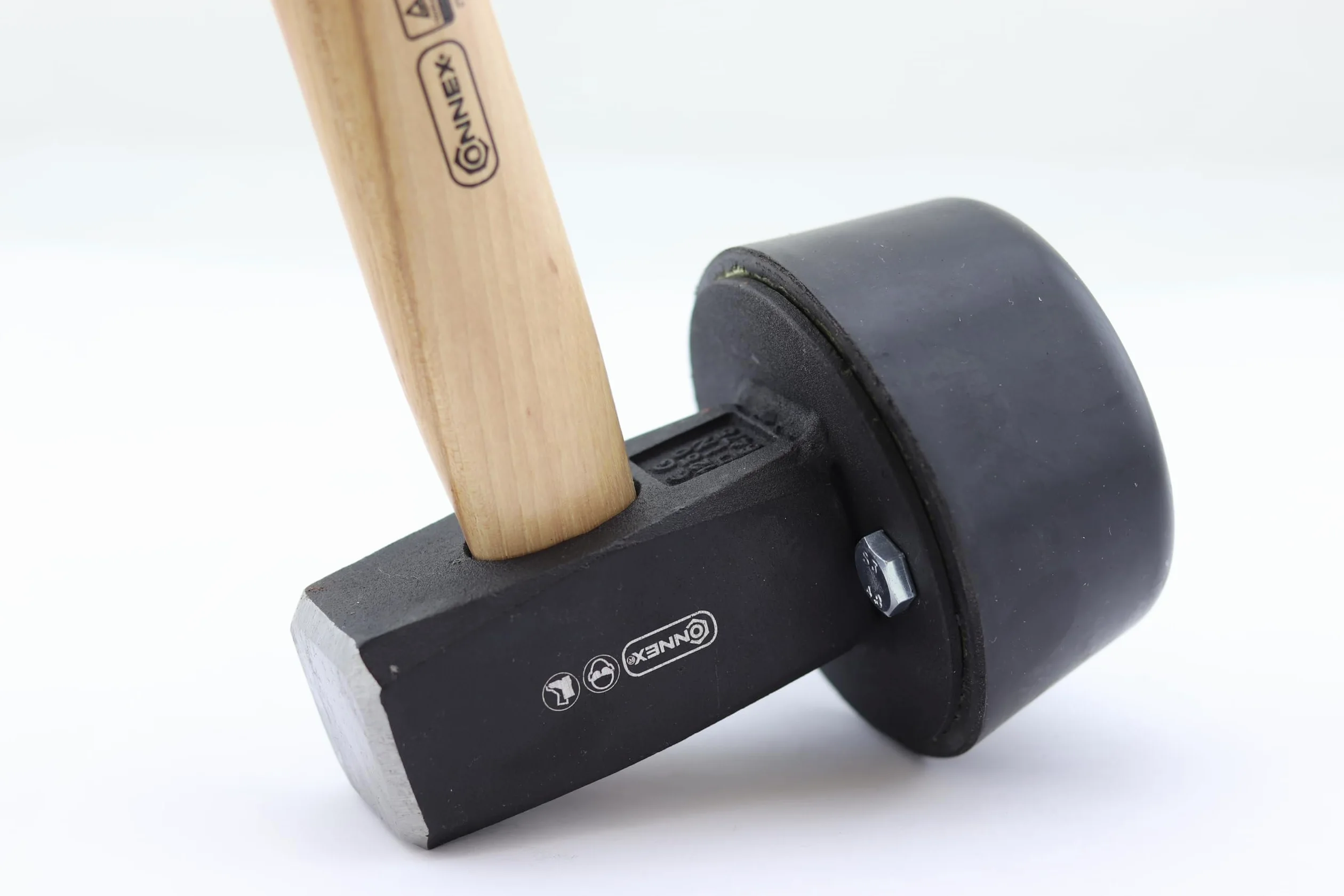 Connex Plattenverlegehammer 2400 g - rot / schwarz - mit Holzstiel aus Hickory - mit austauschbarem Gummi-Schlagkopf 110 mm Ø / Hammer / Schonhammer / Pflasterhammer / COX622256