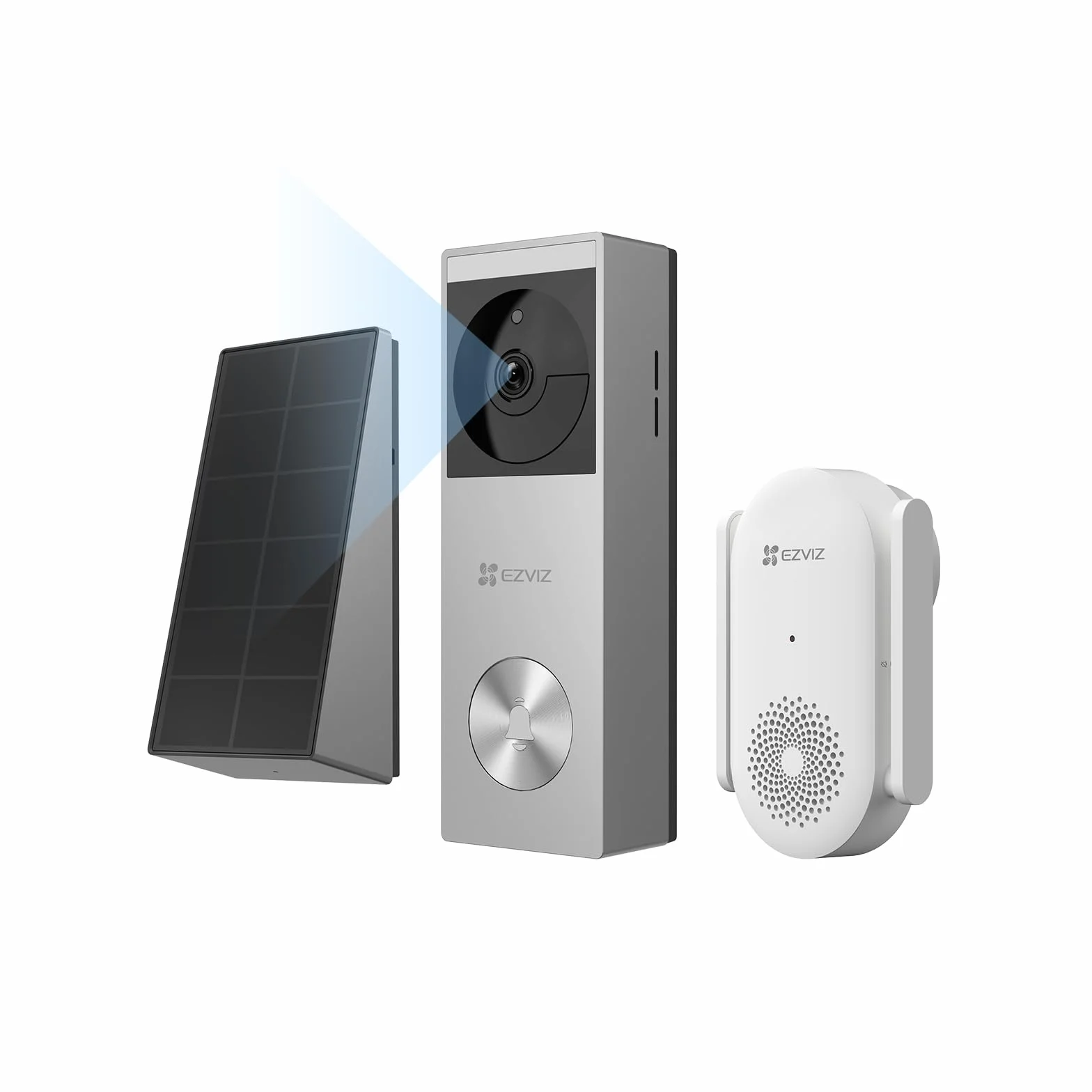 EZVIZ CP3 Pro Akku Video-Türklingel mit Chime CH1, Kabellose Klingel mit Kamera, Personenerkennung, 2K & Farb-Nachtsicht, Zwei-Wege-Audio, 8GB eMMC-Speicher, Video Doorbell mit Solarpanel + Chime Kit