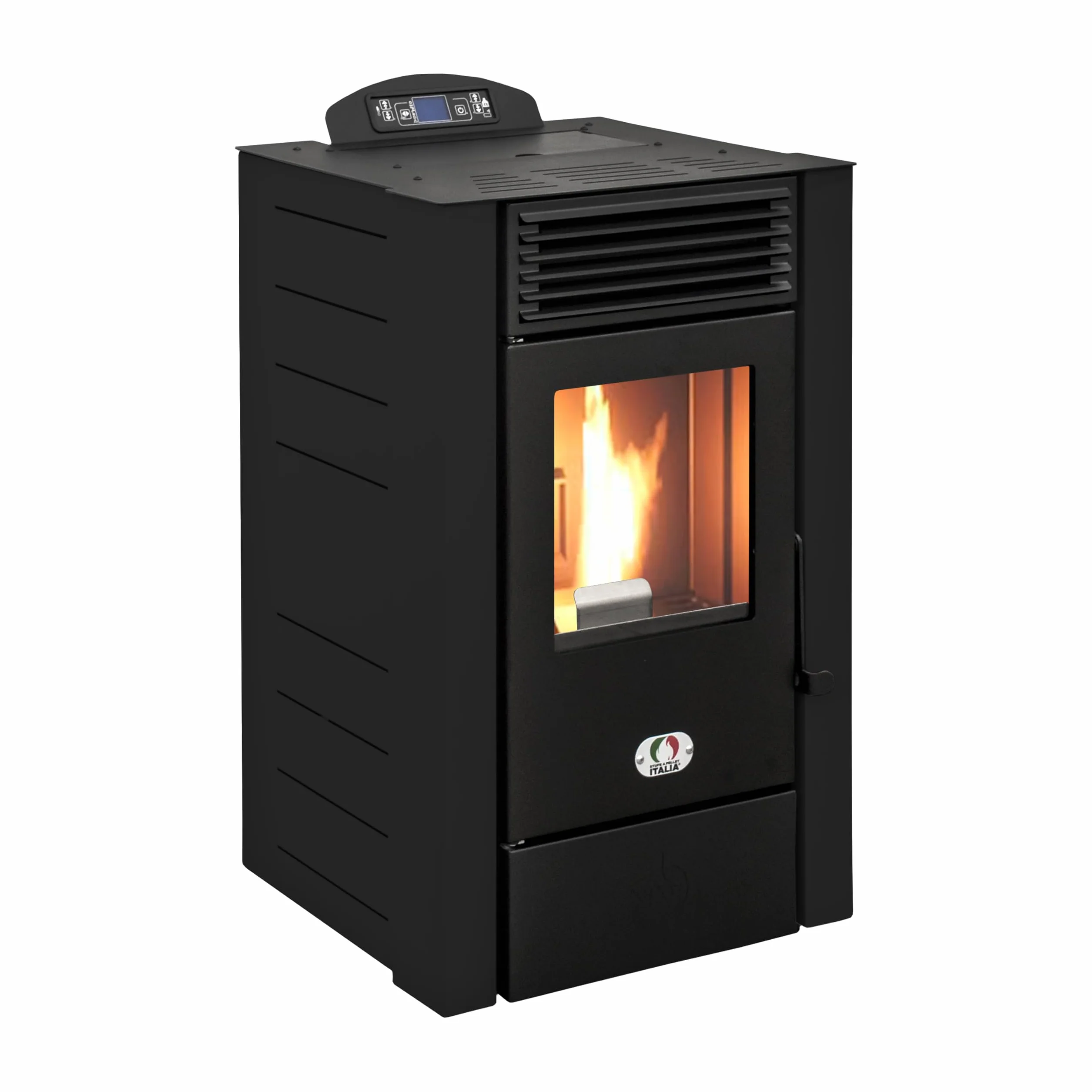 STUFE A PELLET ITALIA Alaska 10 KW | Pelletöfen mit Belüftung Effizienz 91% Heizt 85m² Autonomie 20 Sdt. Programmierbar 5 Geschwindigkeiten und Kräfte 24M Garantie Schwarz