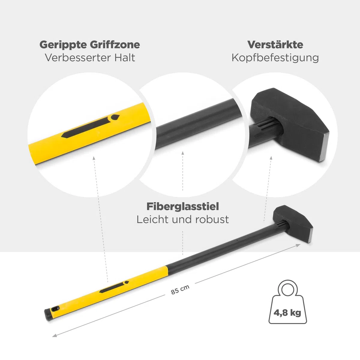 blizz-z Vorschlaghammer profi mit Fiberglasstiel in Profiqualität 4,8 kg | Hammer, Rammhammer, Abbruchhammer, Renovierungsarbeiten, gerippte Griffzone | Made in EU