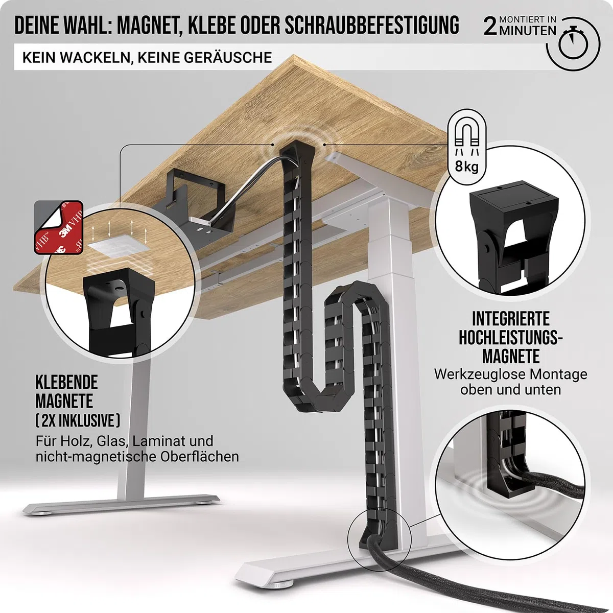 Kabelführung Schreibtisch, Flexibel anbringbare Kabelschlange, Robuste Kabelkette, Flexibler Kabelkanal für ideales Schreibtisch Kabelmanagement und für höhenverstellbare Schreibtische (Schwarz)