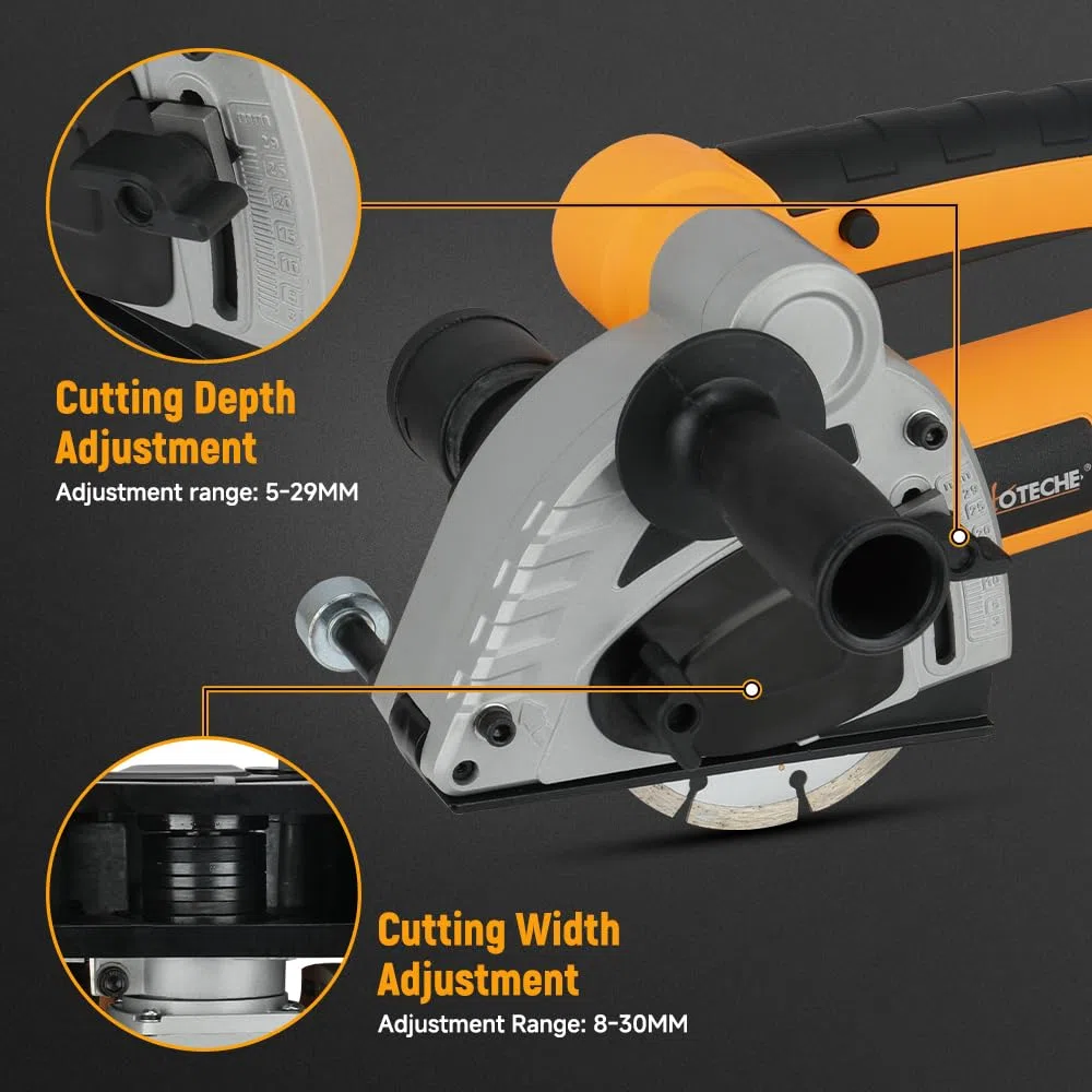 Hoteche 125mm 1500W Grabenfräse | Kupferdrahtmotor, Weichstart, 8500RPM, Mit 2 Diamant - Scheiben, in Farbschachtel