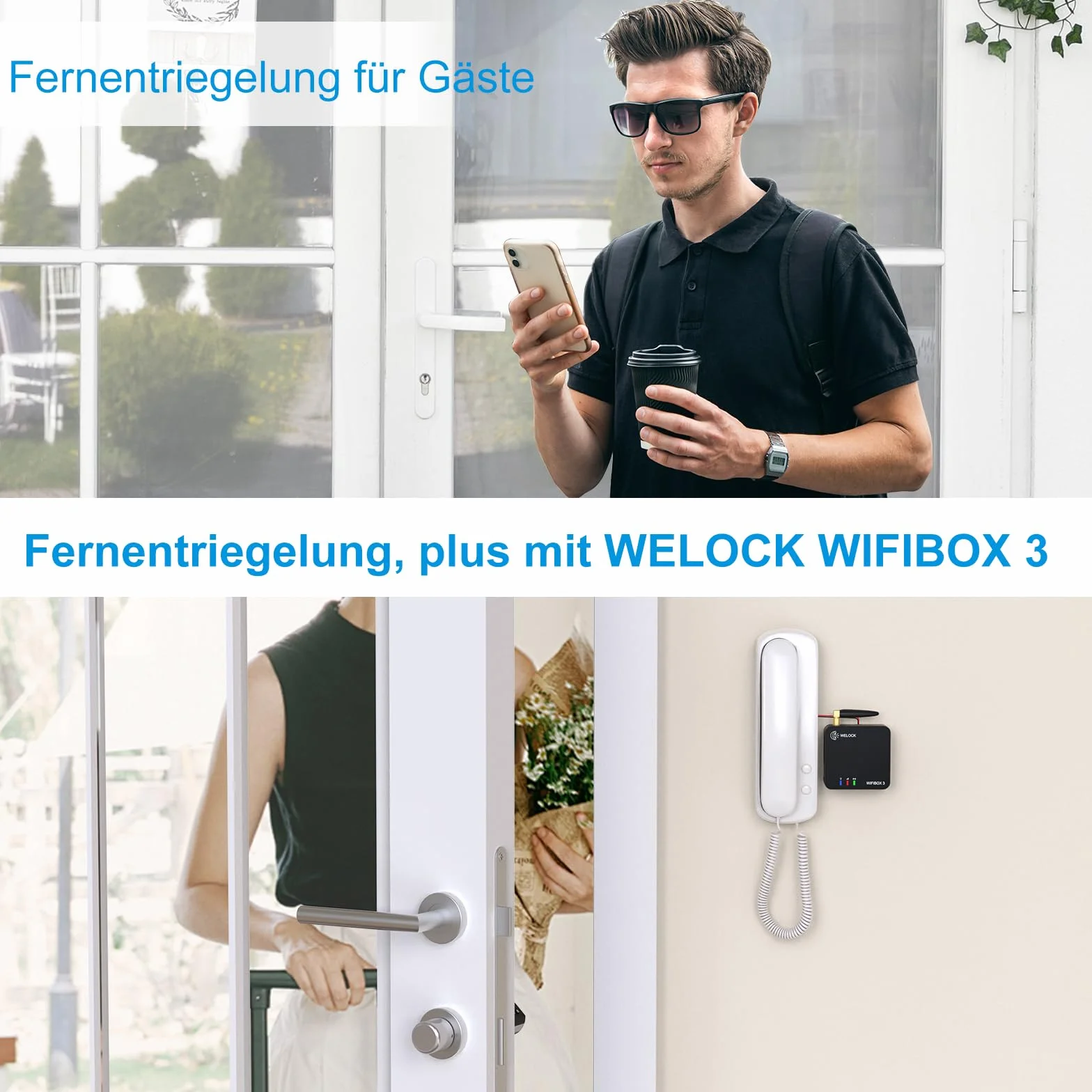 WELOCK ToucA51 Türschloss Fingerabdruck, Passcode Fingerabdruck Schloss Haustür, mit RFID-Karte App, Elektronische Zahlencode Türschloss Verstellbarer Schließzylinder für 30-70mm Tür