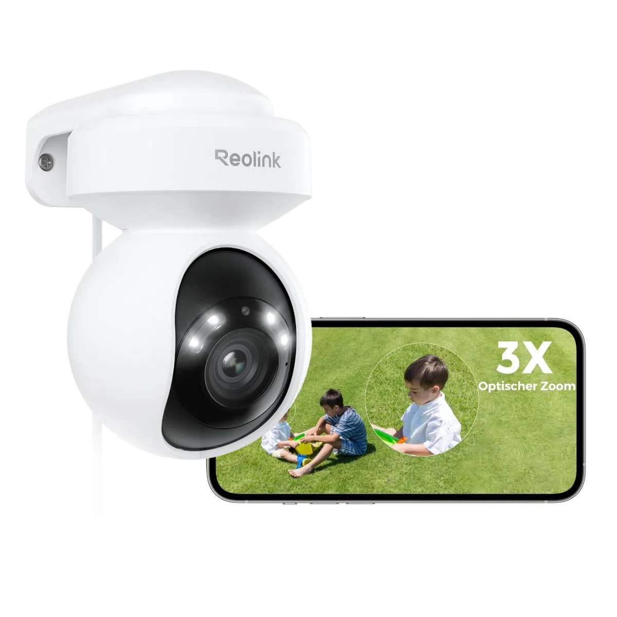 Reolink 4K Wi-Fi 6 PTZ Überwachungskamera Aussen mit Auto-Tracking, 3X Optischem Zoom, 2,4/5GHz WLAN Kamera Outdoor, Person/Auto/Tiererkennung, Farbnachtsicht, 2-Wege-Audio, E1 Outdoor Pro