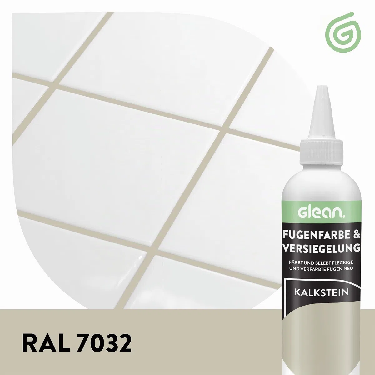 GLEAN Fugenfarbe & Versiegelung Kalkstein | 340g | Erneuert & schützt Fliesenfugen | Mit Schaumstoffpinsel | Atmungsaktiv & fleckenresistent | Für Bad, Dusche & Küche