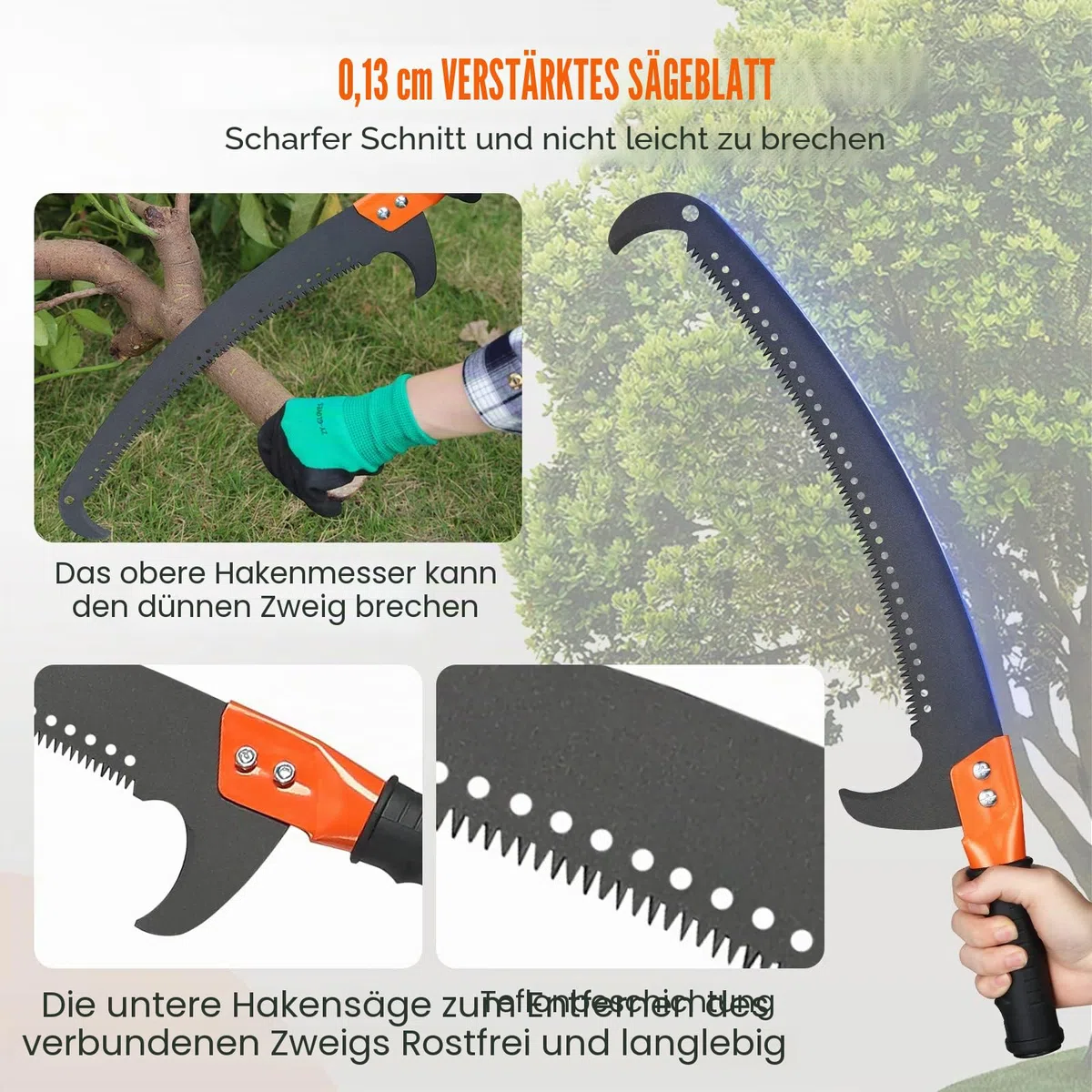 VEVOR Manuelle Stangensäge 8 m, scharfe Stahlklinge und Schere 2,2–8,2 m ausziehbare Baumschere, hohe Äste, Astschneider mit leichten 8 Fiberglasgriffen,zum Beschneiden von Handflächen und Sträuchern