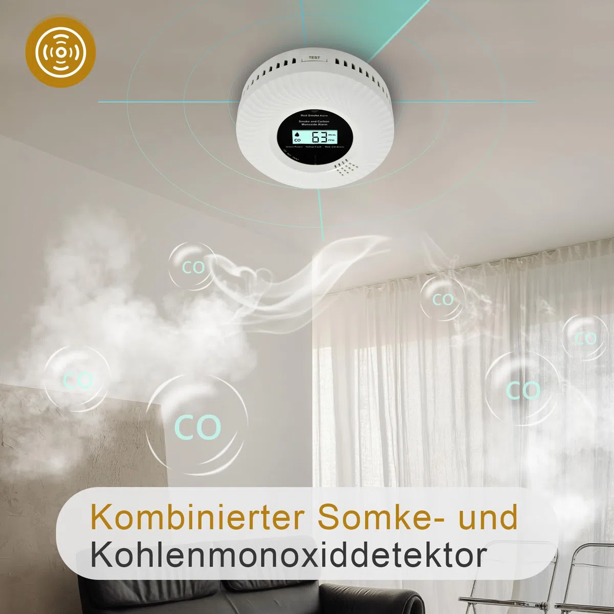 Kohlenmonoxid-Rauchwarnmelder, Kohlenmonoxid-Rauchwarnmelder mit Sprachalarm, 10 Jahre Batterielebensdauer, Zertifiziert nach den Normen EN14604 & EN50291(inkl. Batterie) (Getrennt 2pack)