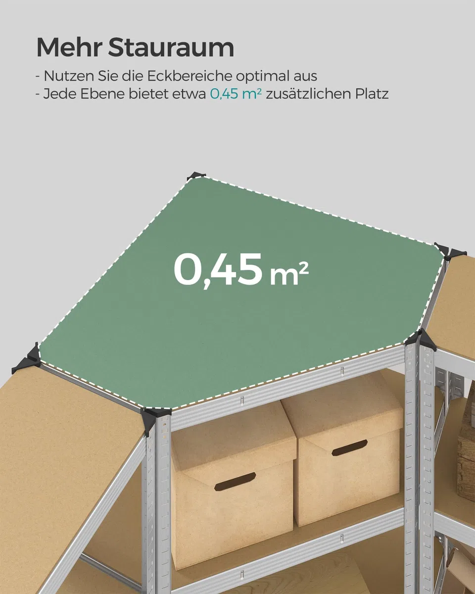 SONGMICS Eckregal-Set 5 Ebenen, Schwerlastregal, Metall, Lagerregal für Garage, Abstellraum, Kellerregal, bis 2625 kg belastbar, silbern-naturbeige GLR070E03
