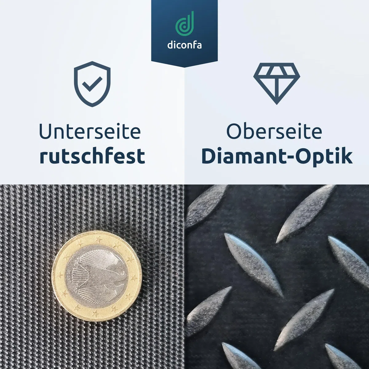 diconfa Gummimatte Diamant Tränenblech 3mm dick - BREITE 0,1m bis 2m - LÄNGE 0,05m bis 10m - Auswahl 2m (2000mm) x 3m (3000mm) - Meterware Gummimatten Antirutsch Matte Gummiläufer Unterlage