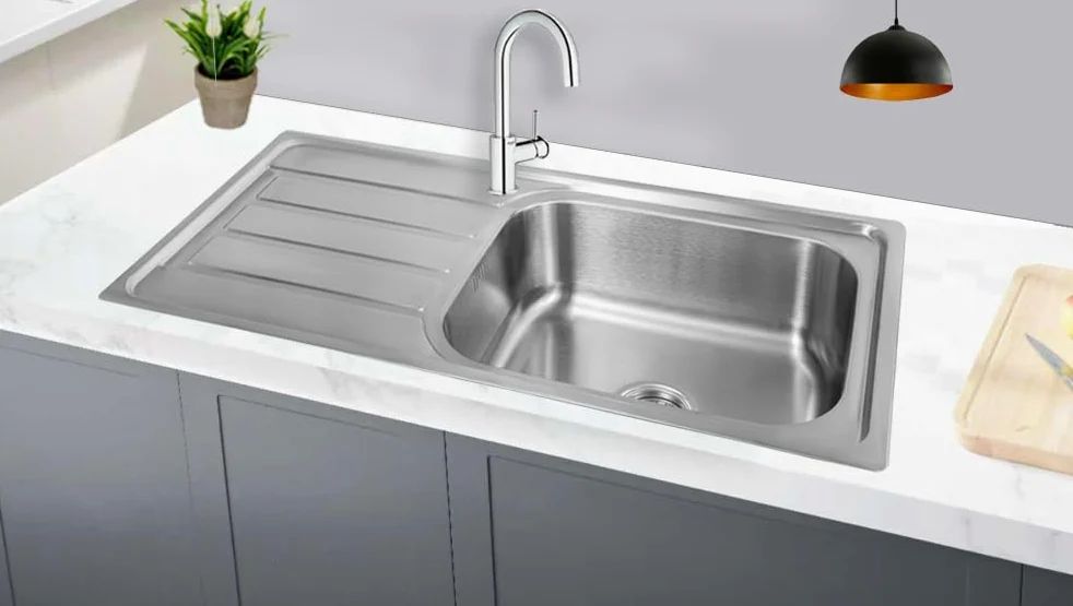 100x50, Küchenspüle, Edelstahl 304 Materialdicke 0,8 mm,Spülbecken,Spüle, Einbauspüle,eckig 1 Becken, XXL Becken 50x40cm (Ablagefläche links)