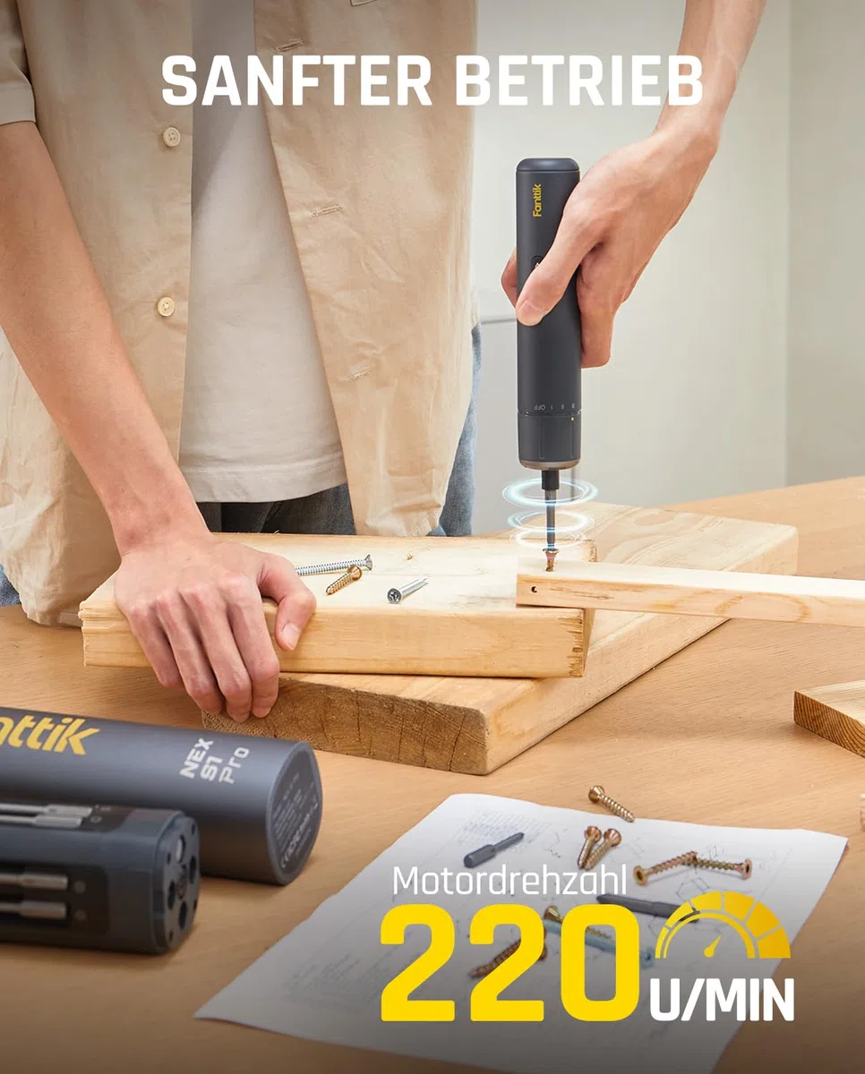 Fanttik S1 Pro 3.7V Magnetische Electric Screwdriver, Leistungsstarkes-Schraubendreher-Set mit 16 Bits, Einstellbare 3 Drehmomente bis zu 6 Nm, 2000-mAh-Akku, Geeignet für die Möbel/Computerreparatur