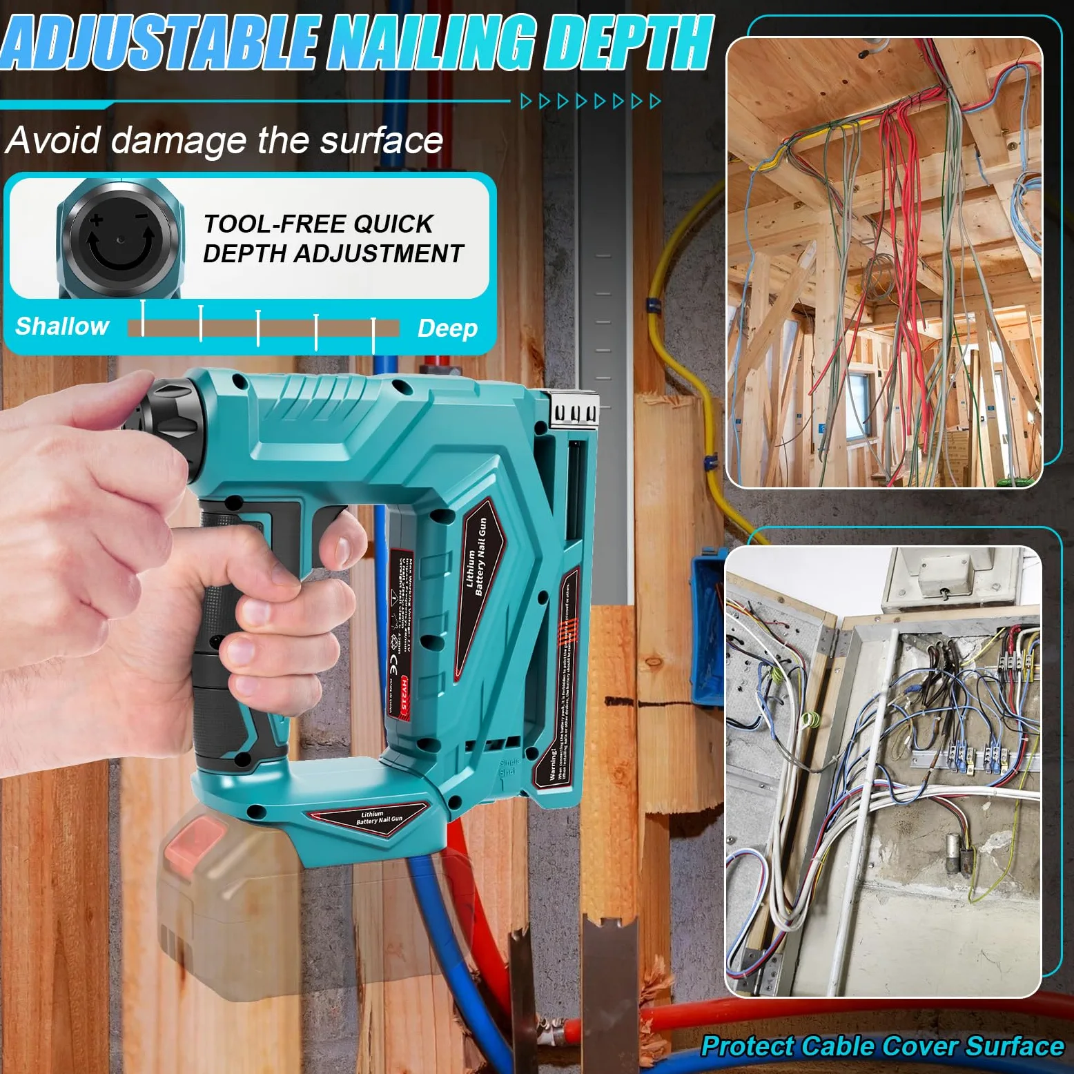 Roadtime Akku-Nagler für Makita 18V Akkus(ohne Akku),18GA Tacker und Nagelpistole Typ140, Bürstenlose Klammerpistole max.150 Schuss/Min,mit 1000 Nägel und 1000 Klammern,für DIY, Möbeln,Tischlerei