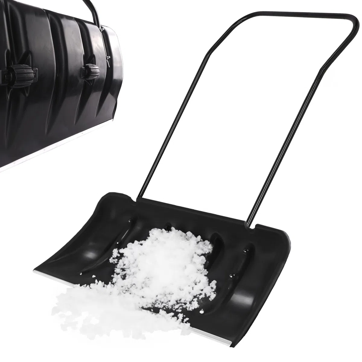 Schneeschaufel 82 cm mit Rädern und ergonomischem Griff Schneewanne mit Alu-Profilkante Metall-Stiel Kunststoff-Blatt Schneeschieber Eckig robuste Kratzschaufel Aluminiumkante