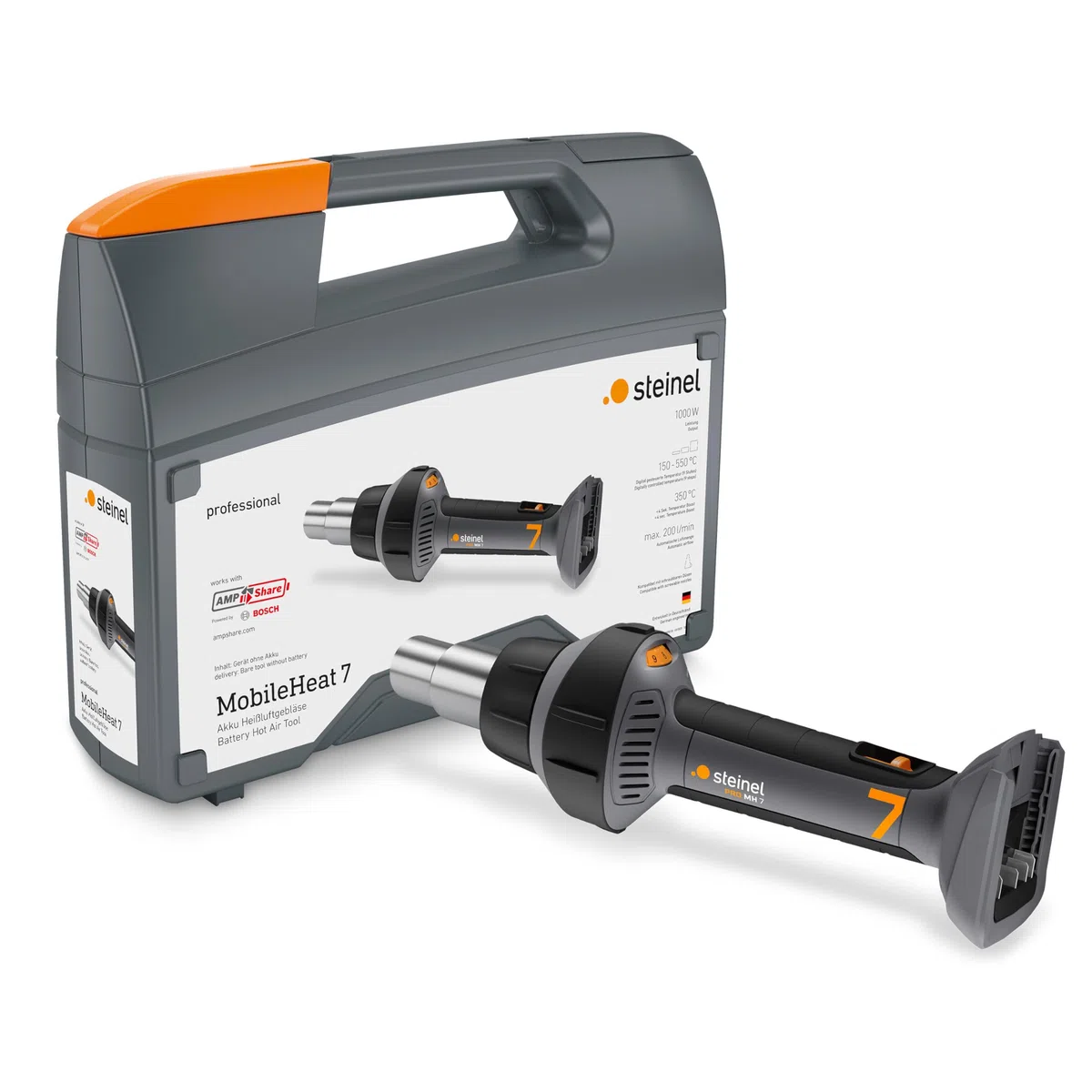 Steinel MobileHeat MH 7 Akku-Heißluftpistole 18 V 150-550 °C 200 l/min für Bosch AMPShare