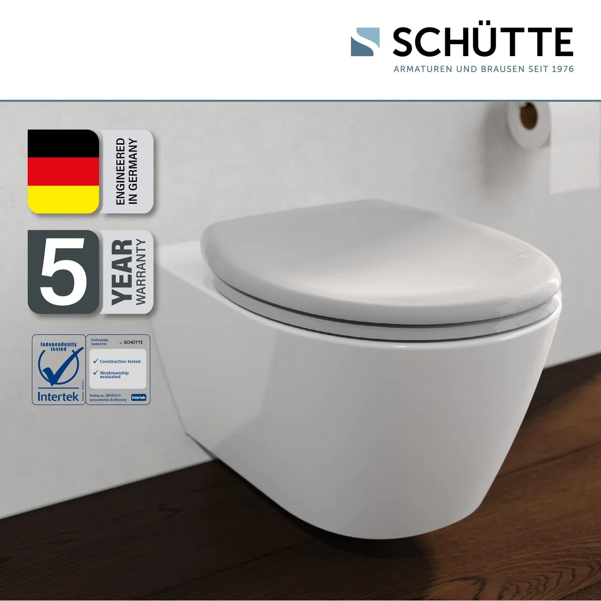 SCHÜTTE Oval WC-Sitz mit Absenkautomatik, Abnehmbarer Klodeckel aus bruchsicherem Duroplast, DIY Montage mit Klebepads und Schablone, Toilettendeckel und Brille bis 200 kg belastbar, Grau
