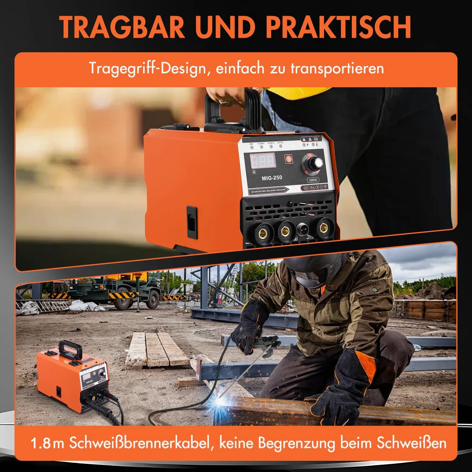 3-In-1 Fülldraht Schweißgerät MIG Schweißgerät mit ARC/Flux MIG/MMA Lift WIG, Fülldrahtschweißen 0,8 mm&1 mm, mit Synergischem Drahtvorschub, IGBT Inverter Schweissgerät LED-Anzeige