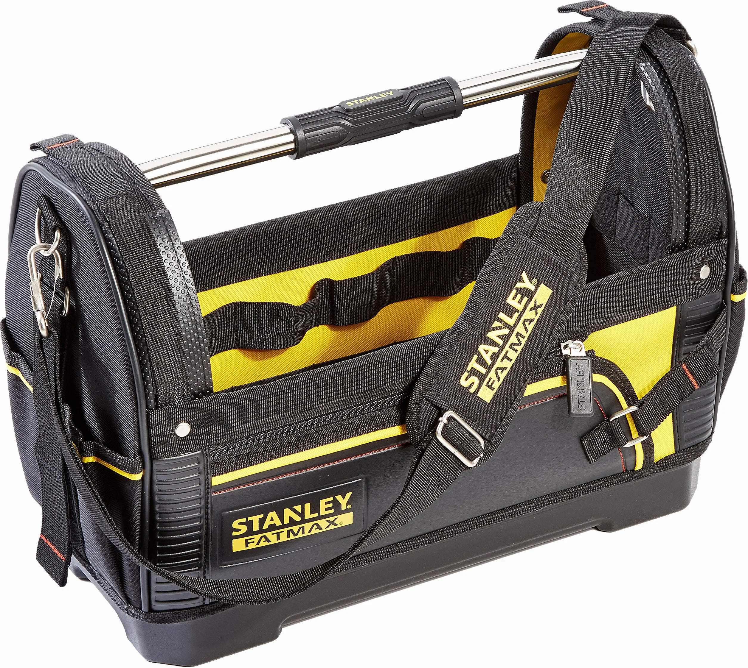 STANLEY FATMAX Werkzeugtrage (48cm x 25cm x 33cm, 600 Denier Nylon, wasserdichter Kunststoffboden, ergonomischer Gummigriff, Rahmen stahlverstärkt, verstellbarer Schultergurt) 1-93-951