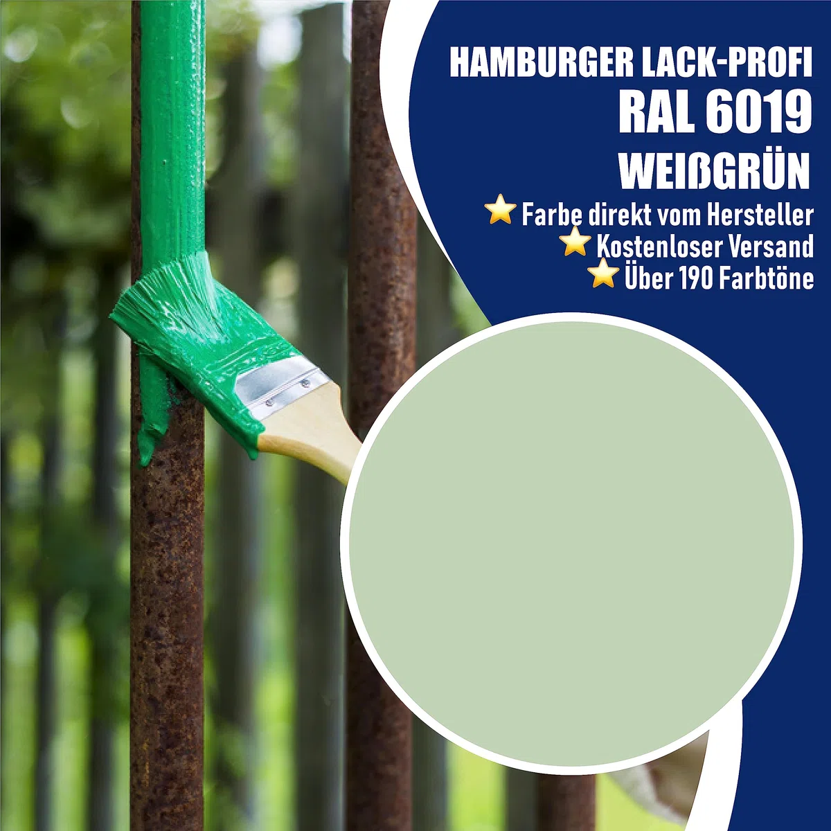 Metallschutzlack 3in1 SEIDENMATT Weißgrün RAL 6019 Grün Metallschutzfarbe 3-in-1 Grundierung, Rostschutz und Deckanstrich in Einem Metalllack Metallfarbe // Hamburger Lack-Profi (5 L)