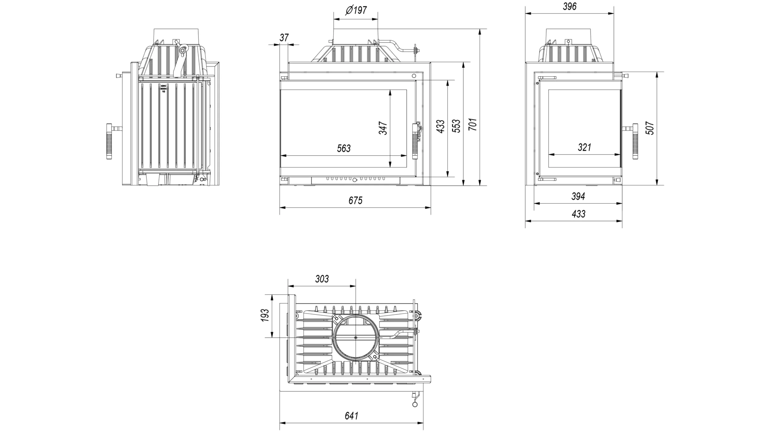 Eckkamineinsatz Gusseisen KRATKI Simple 8 kW Ø 200 Links Kaminset