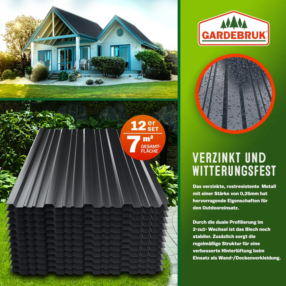 GARDEBRUK Trapezblech 129x46cm 7m² verzinkt Dachblech anthrazit